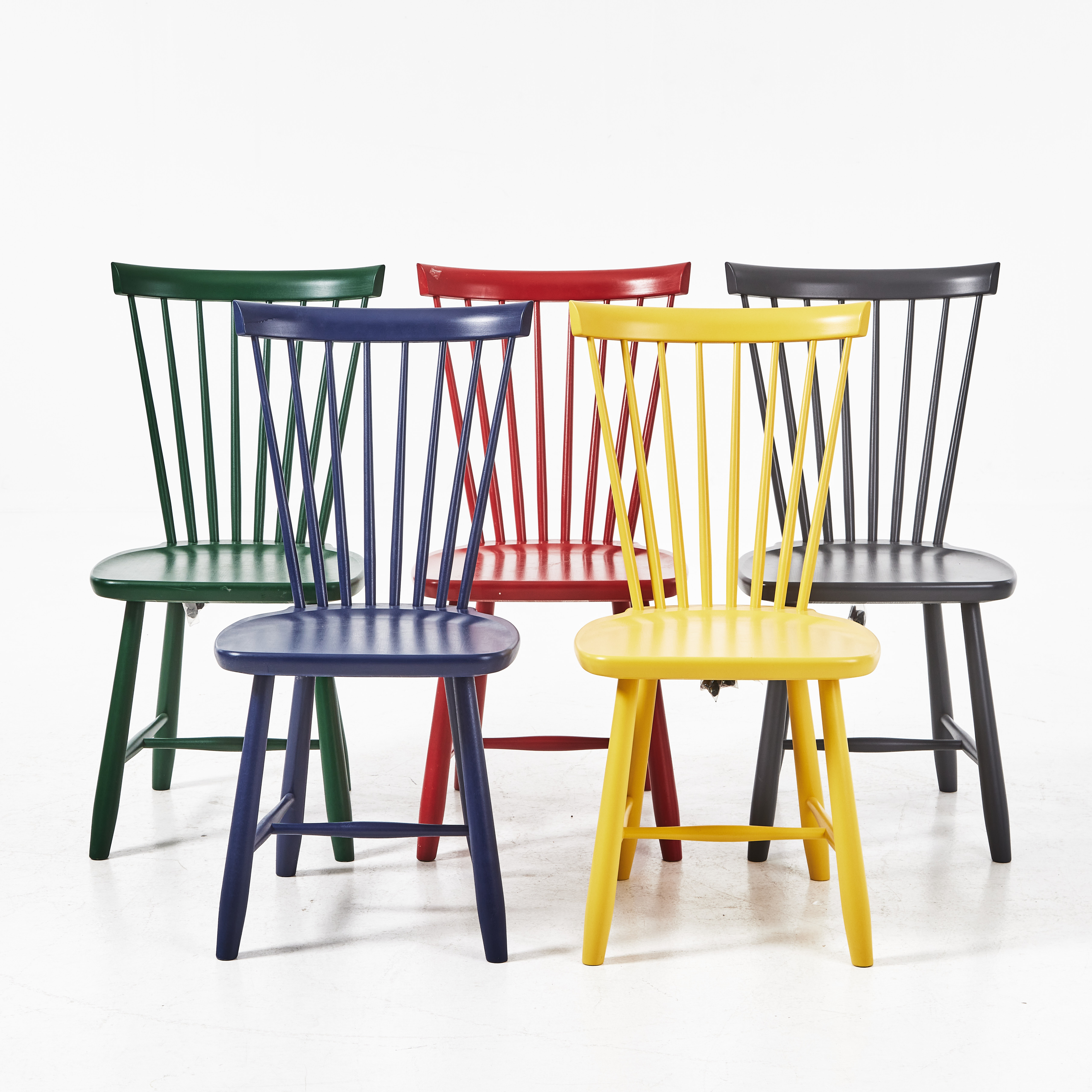 CARL MALMSTEN. stolar, 5 st, modell "Lilla Åland", varierande kulör, märkta, Stolab.