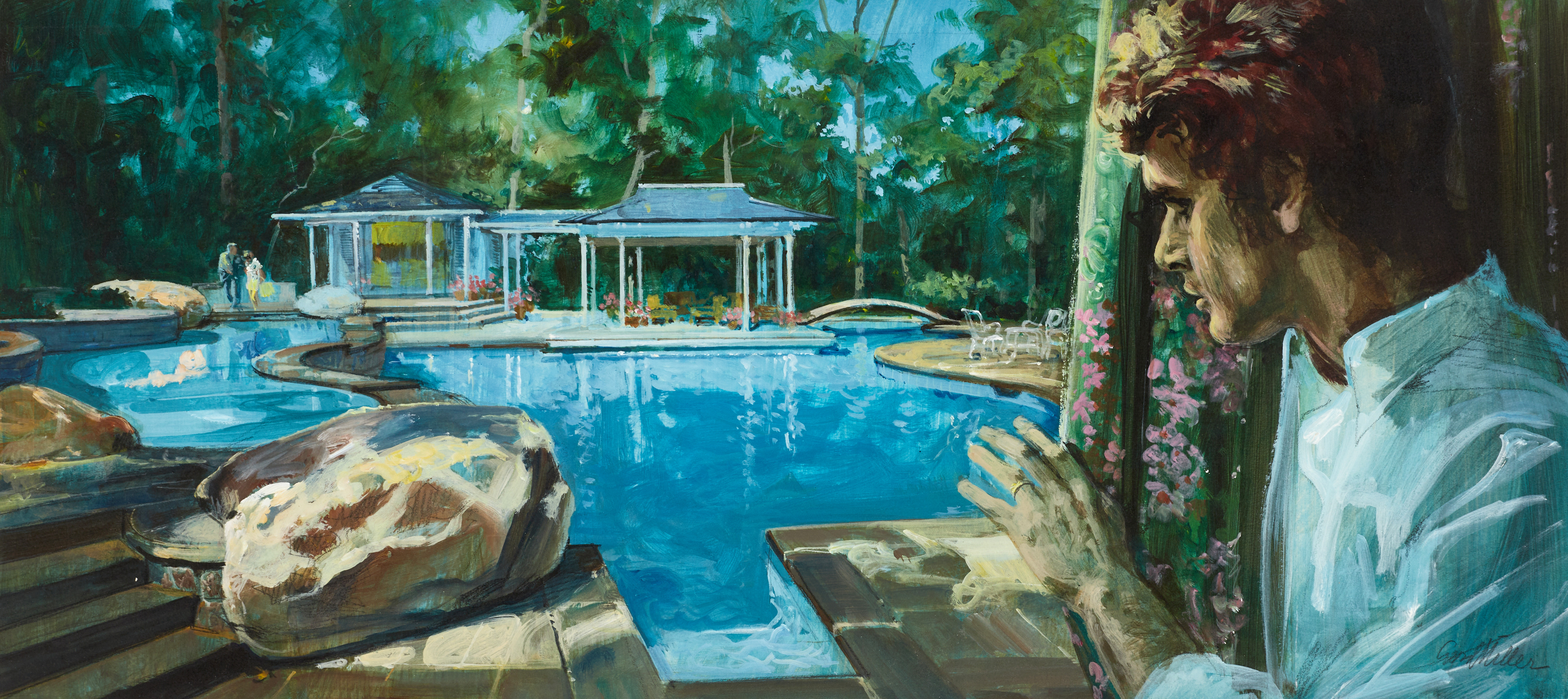 GERD MILLER (1925-1988). Bakom gardinen, signerad, gouache.