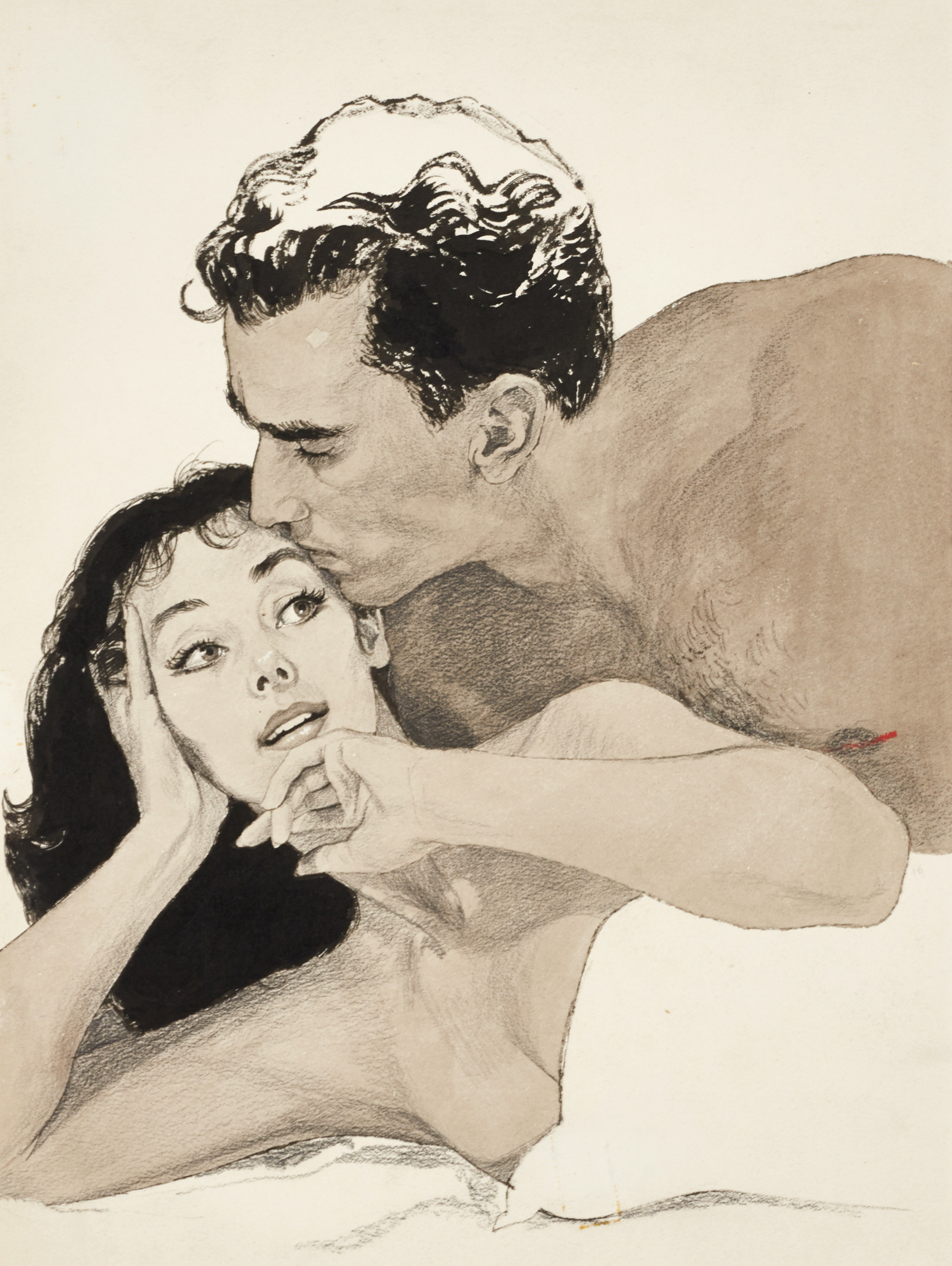 GERD MILLER (1925-1988). Tillskriven. Kärlekspar, tuschlavering och blyerts på papper.