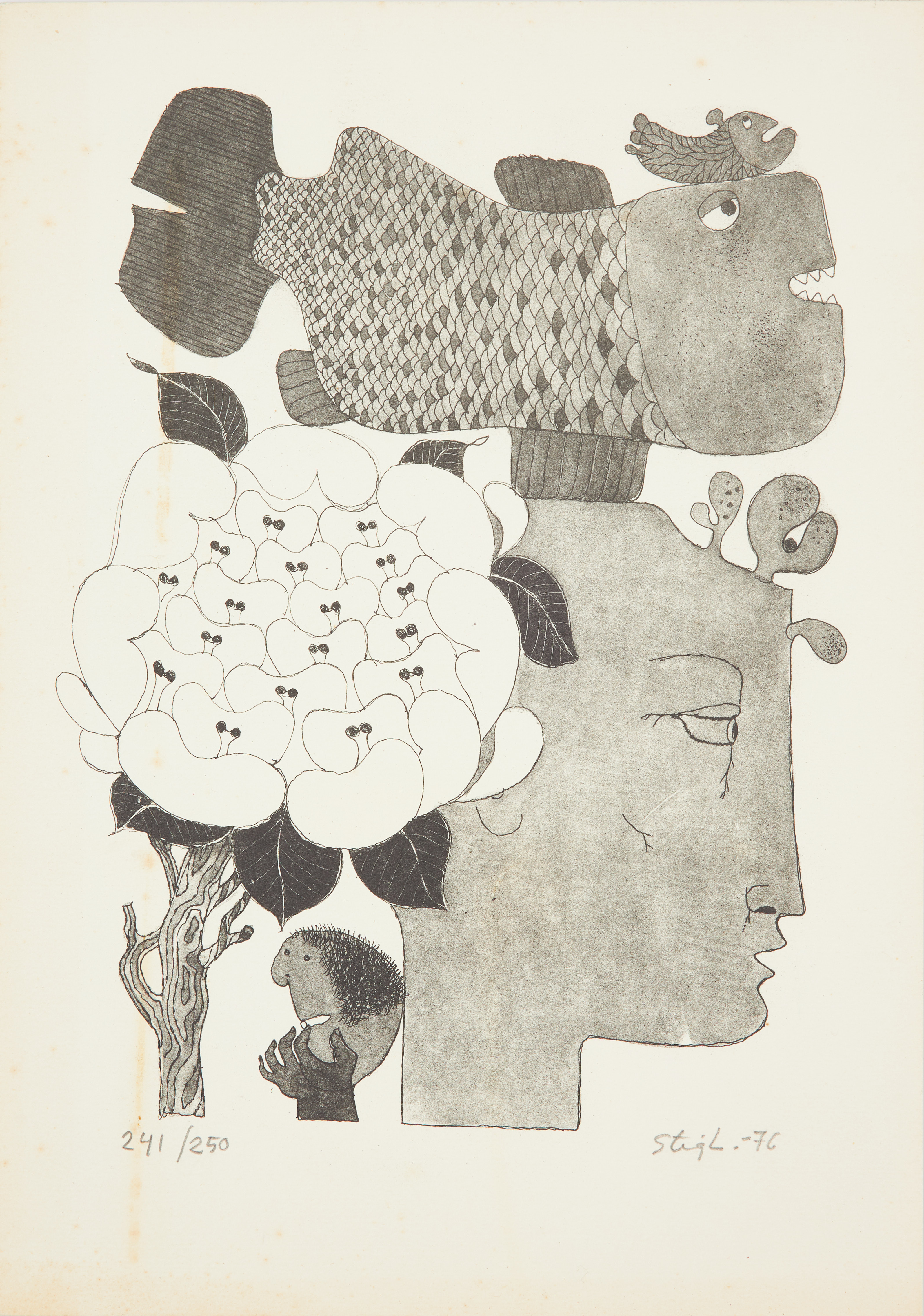 STIG LINDBERG. figurkomposition, litografi, signerad samt numrerad Stig L -76, 241/250.