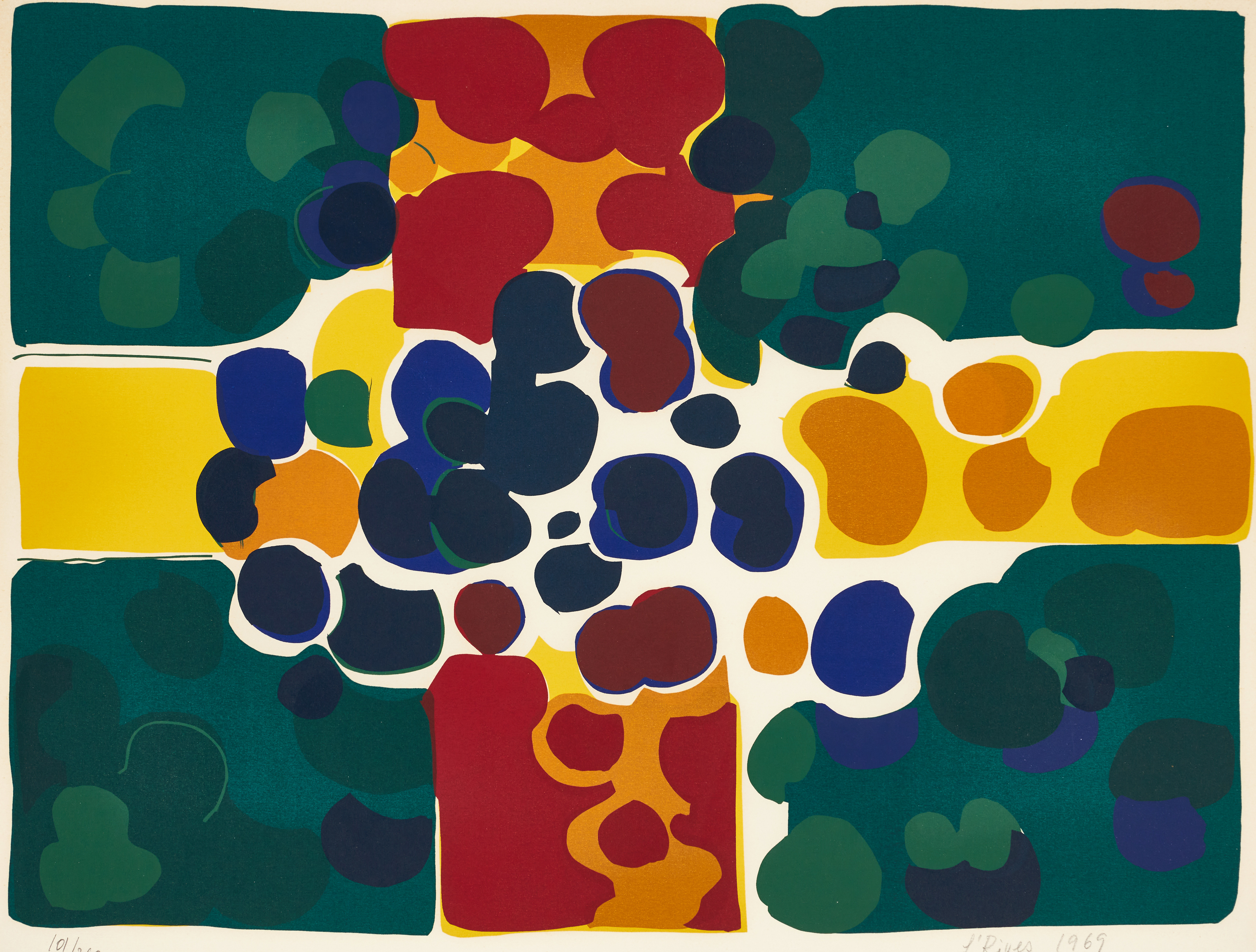 LEIDA RIVES-ELFVÉN. (Estland/Sverige, 1915-1988), Abstrakt komposition, signerad och daterad 1969, numrerad 101/360, litografi.