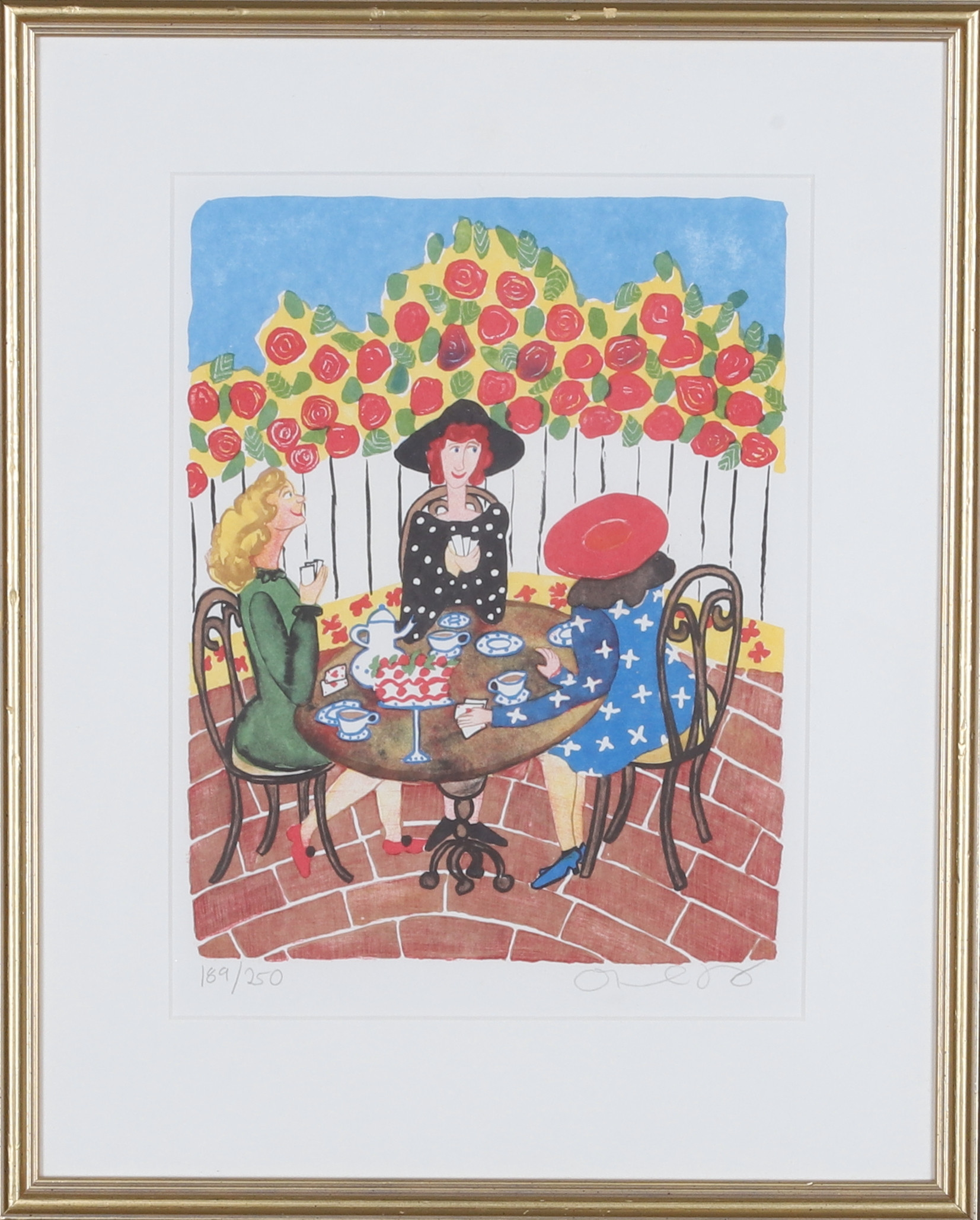 MARIKA LANG. Färglitografi, fikastund, signerad och numrerad 189/250.