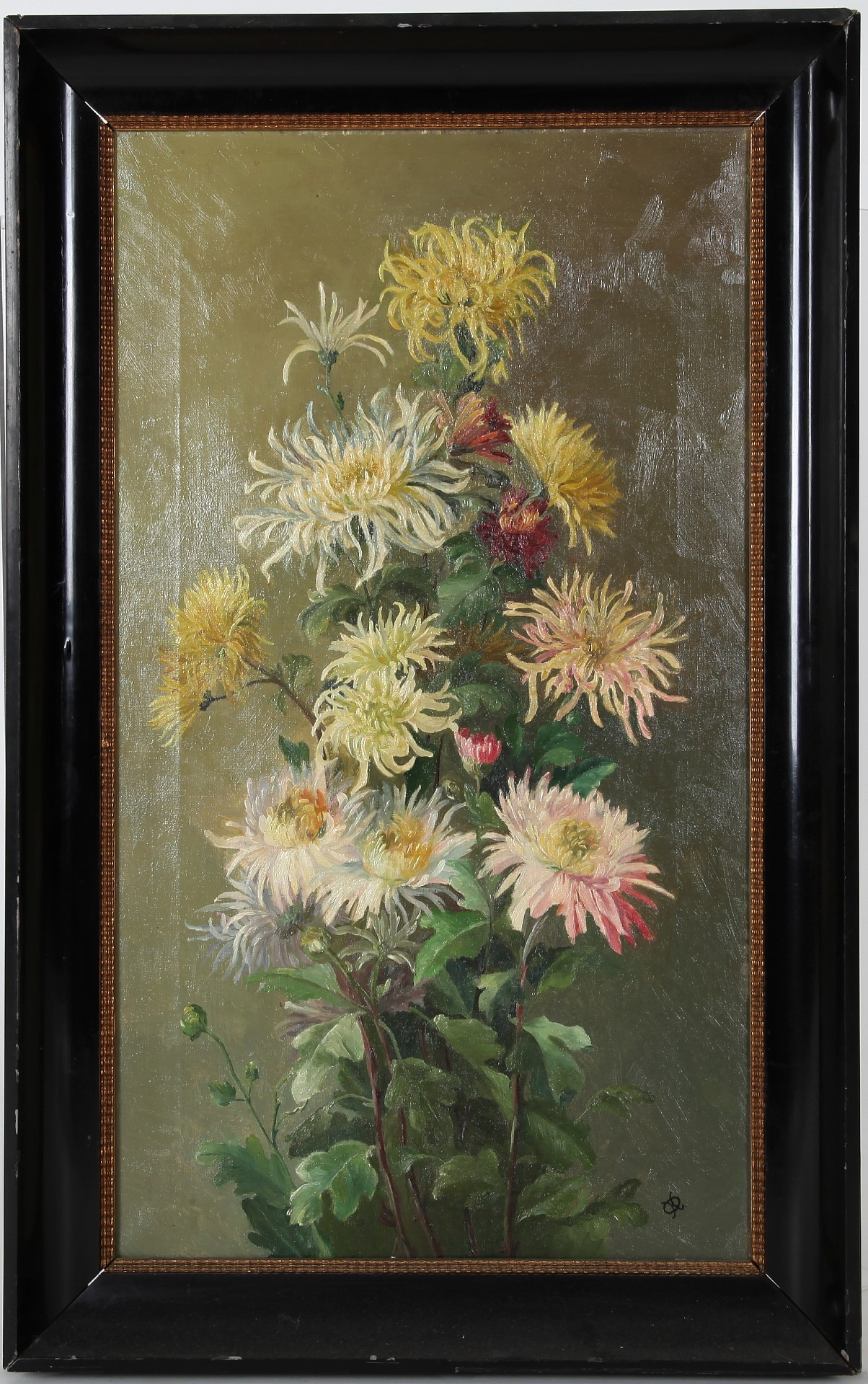 OLJA PÅ DUK, blomsterstilleben, signerad.