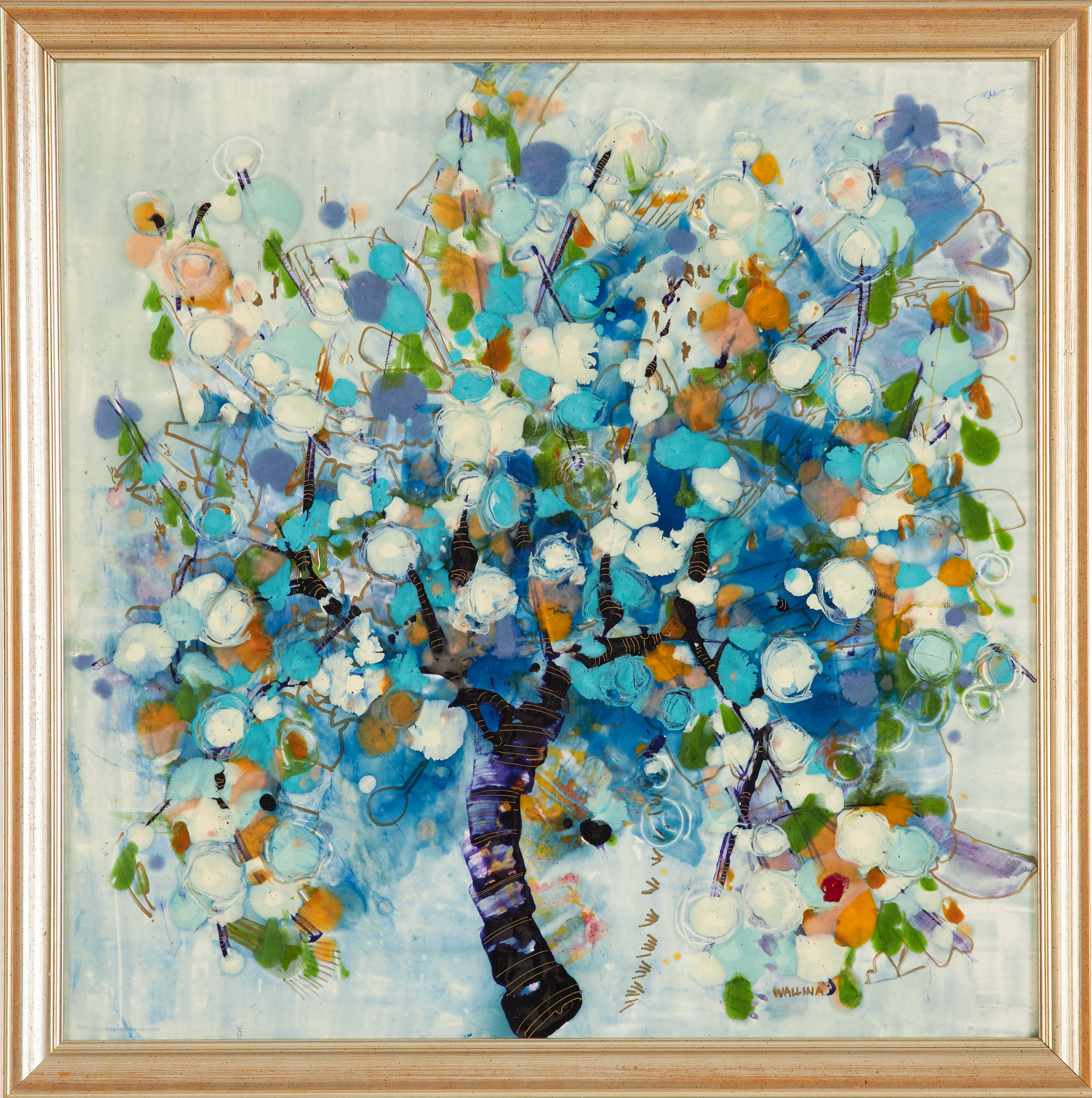 MAYBRIT "WALLINA" WALLIN. (1940-), "Vår i paradiset", glacure a froid, signerad á tergo.