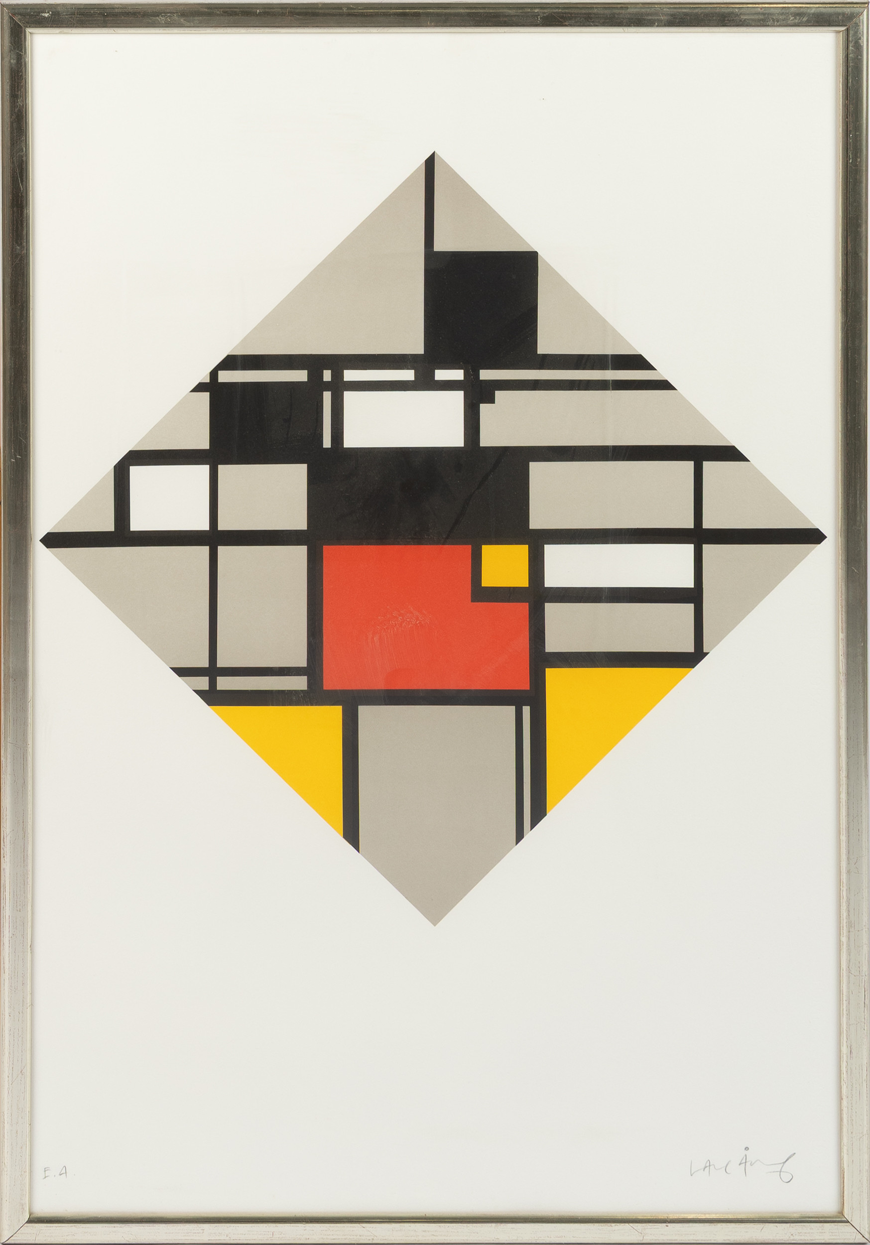 LASSE ÅBERG. Abstrakt komposition, hommage to Mondrian, färglitografi.