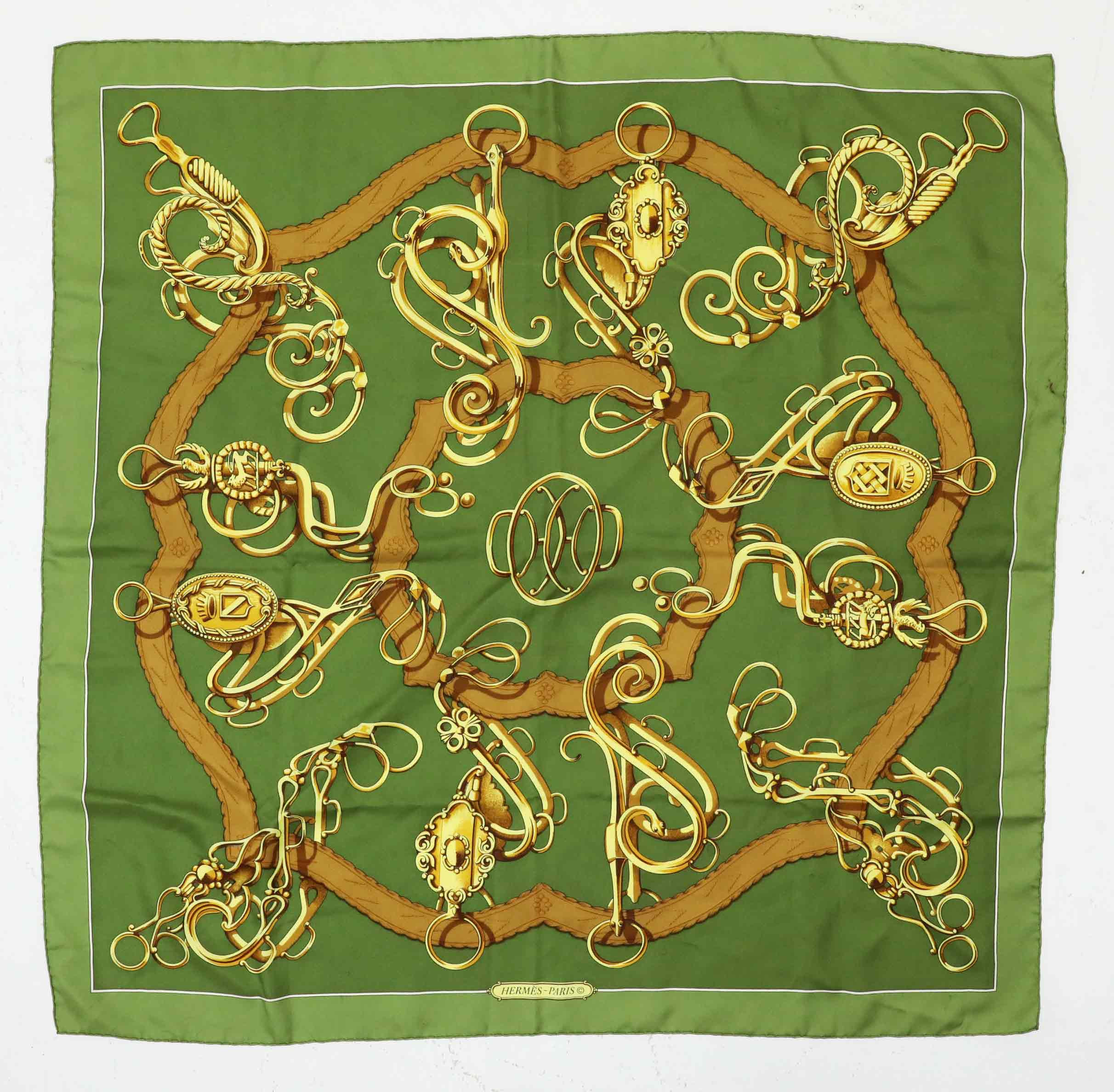 HERMÉS. scarf, "Profile Sellier", siden, 1970/80-tal.