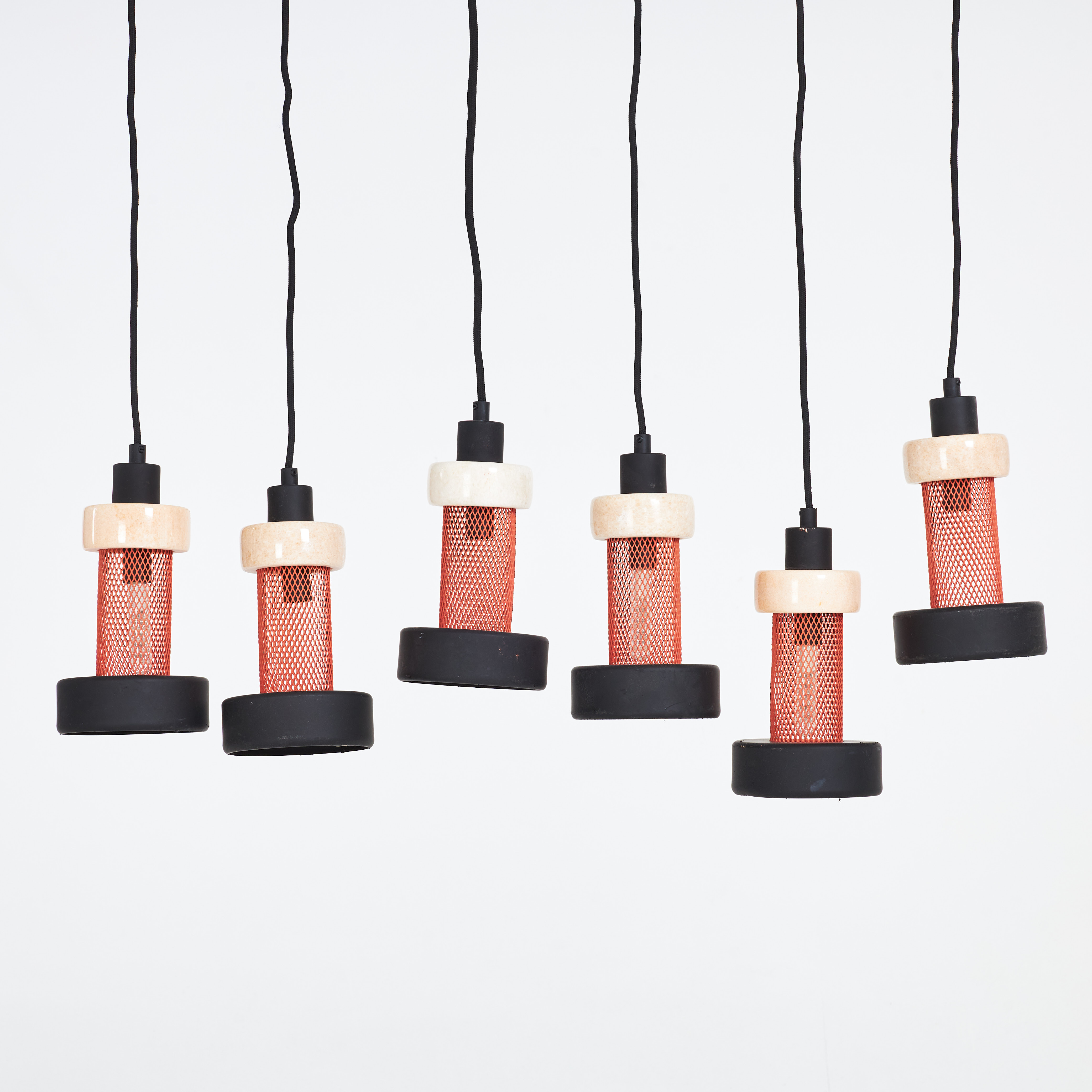 FRANDSEN LIGHTNING. Pendelarmaturer, 6 st, Danmark, lackerad, samt gummerad yta, etikettmärkt.