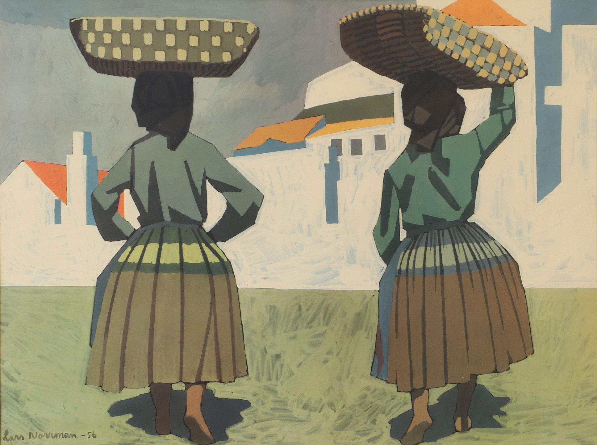 LARS NORRMAN. 2 kvinnor, grafiskt blad, signerad -56.