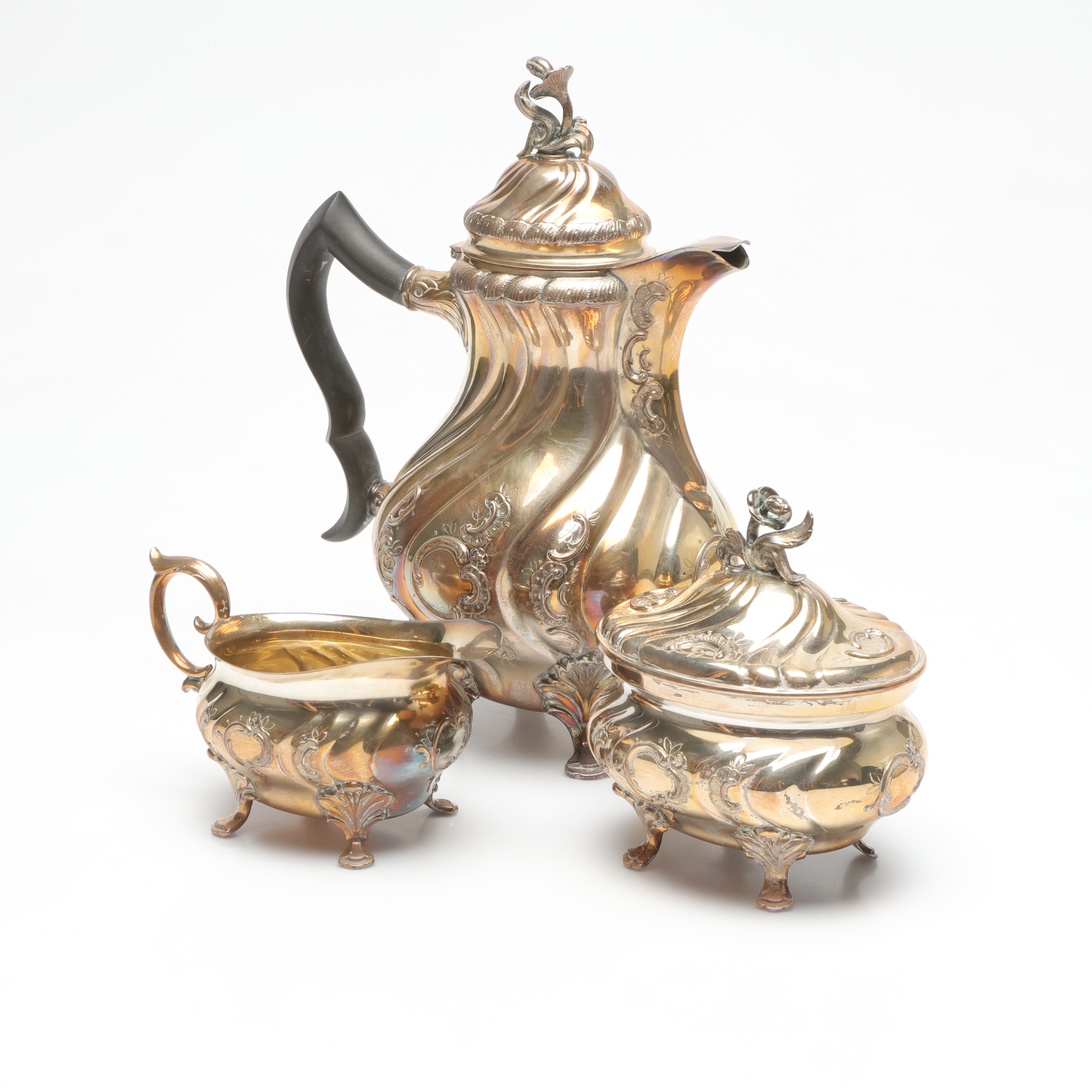 KAFFESERVIS, silver, rokokostil, CG Hallberg, Stockholm, 1940-tal.