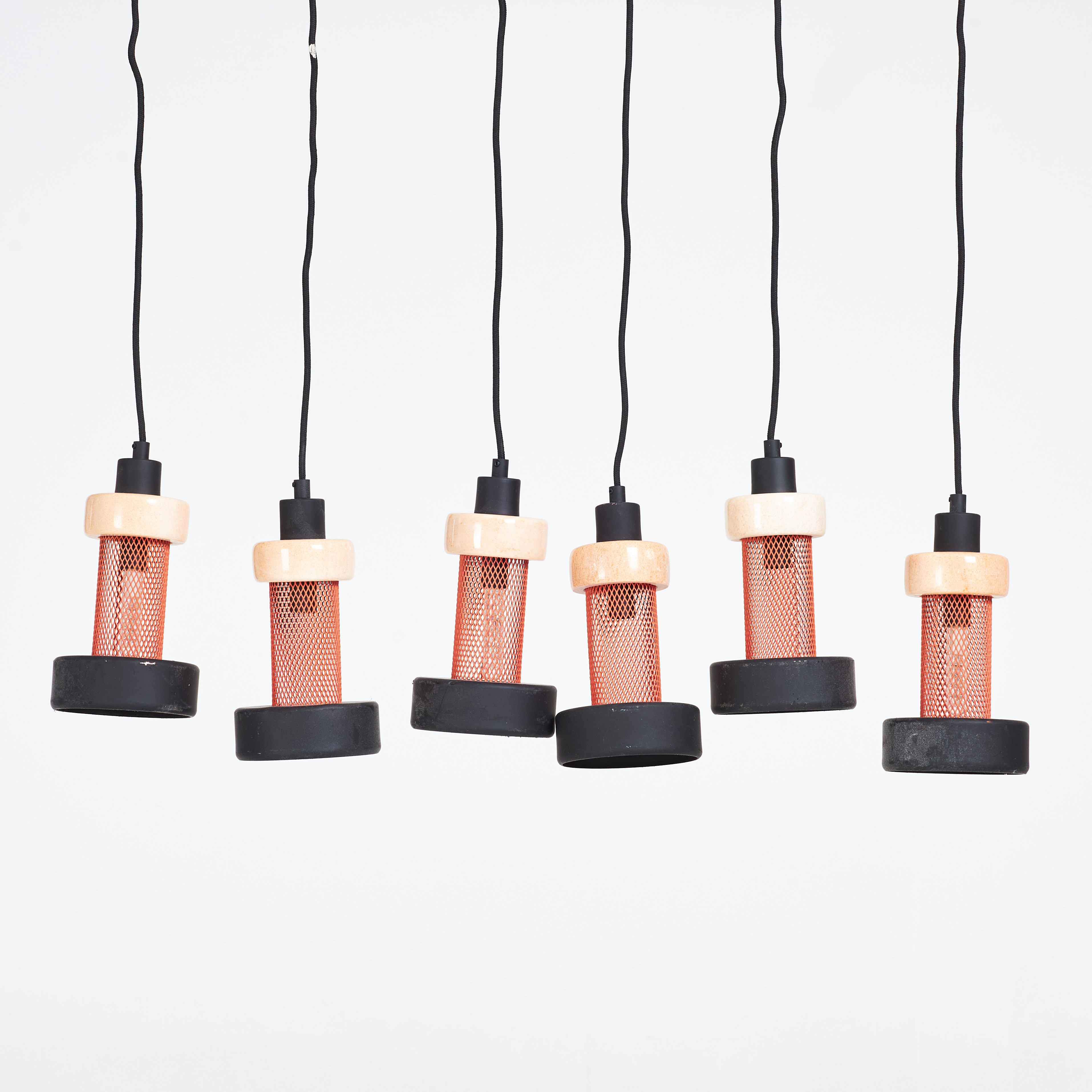 FRANDSEN LIGHTNING. Pendelarmaturer, 6 st, Danmark, lackerad, samt gummerad yta, etikettmärkt.