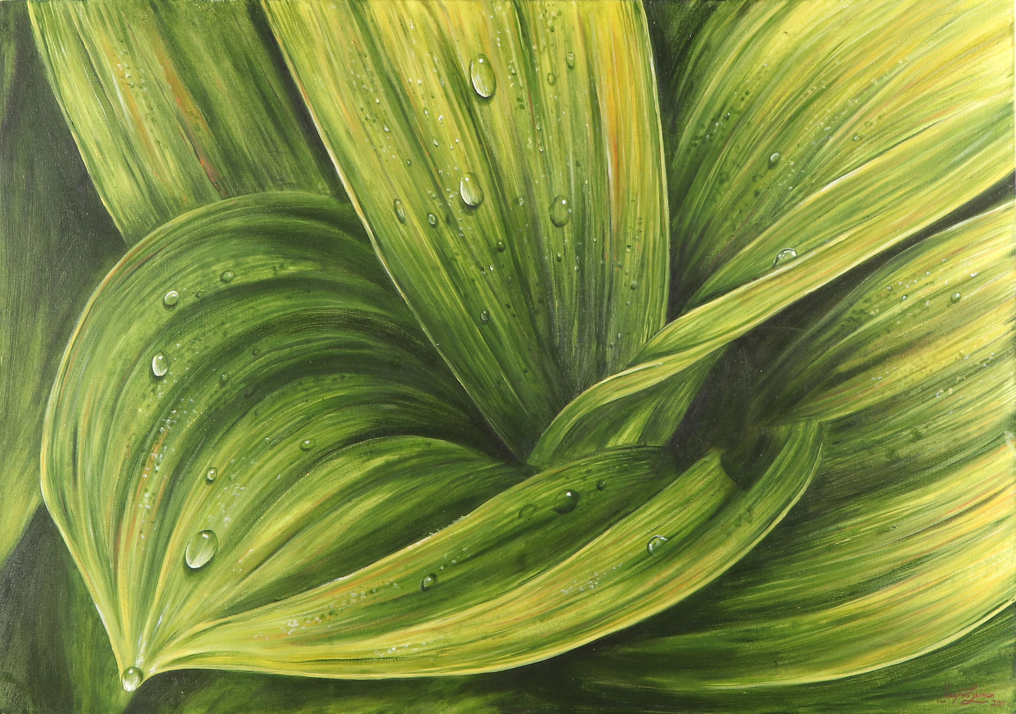 MAGNUS LARSSON. Oljemålning på duk. Bladverk. Signerad och daterad 2011.