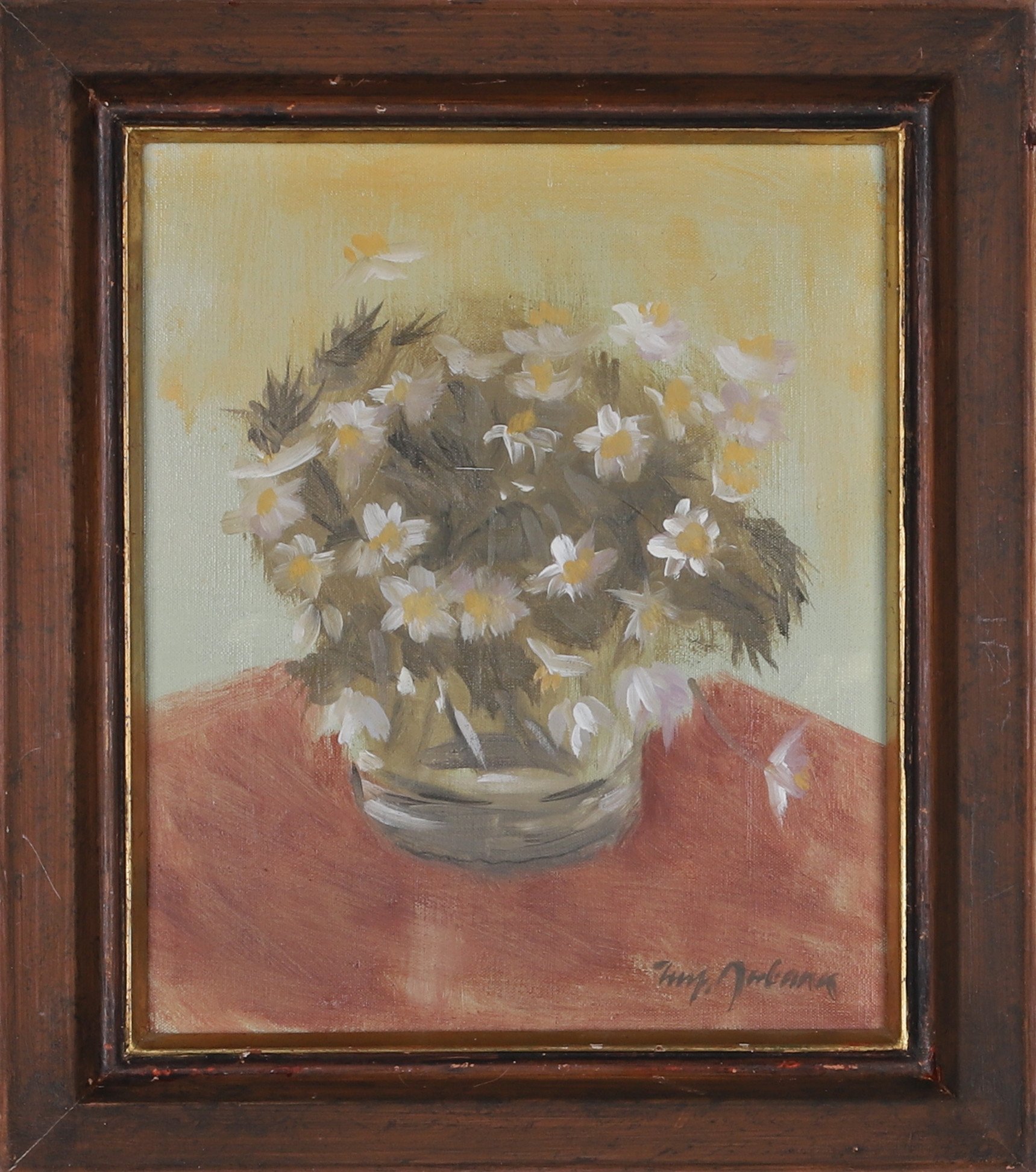 OIDENTIFIERAD KONSTNÄR, olja på duk, " vitsippor", stilleben, signerad och daterad 1986.