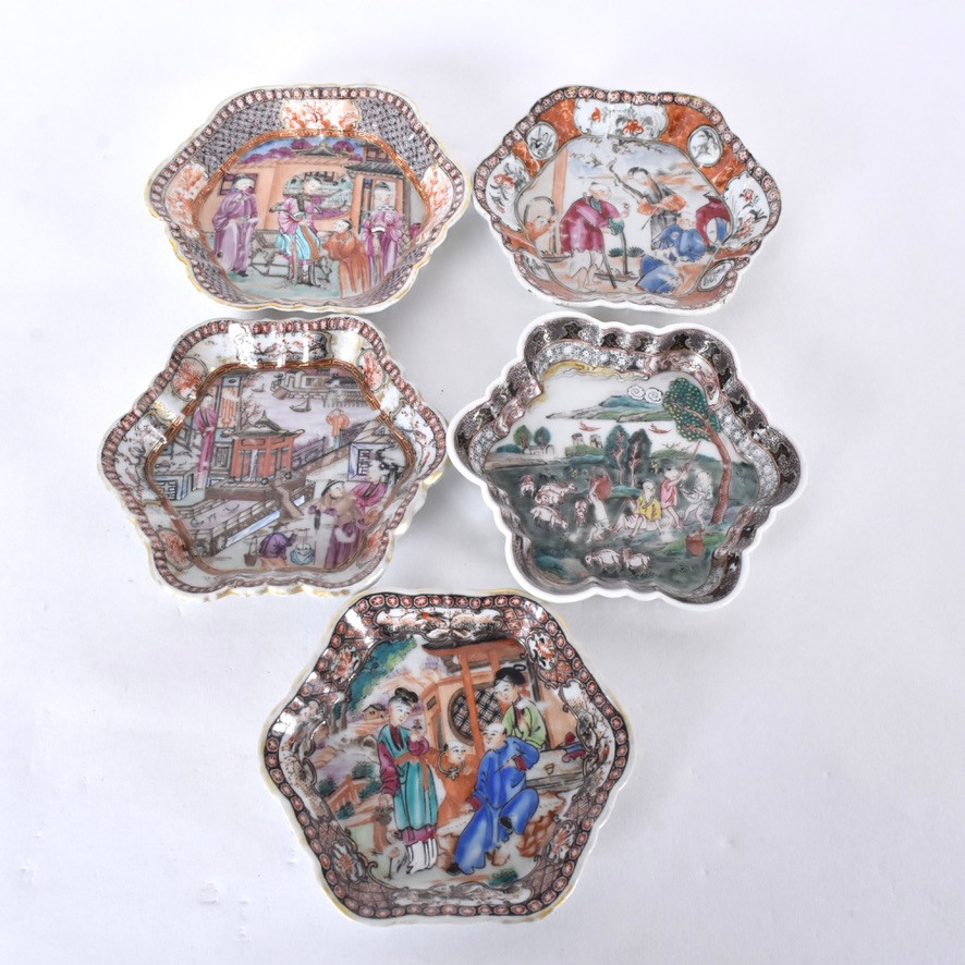 SKEDFAT, 5 st, porslin, Kina Qianlong (1736-95).