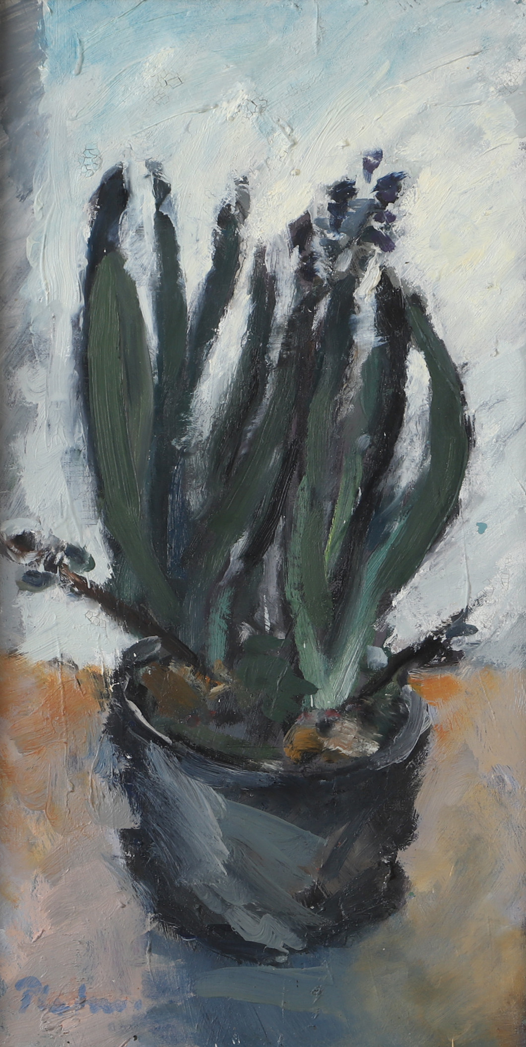 OIDENTIFIERAD KONSTNÄR. "Vissnande hyacinter", olja på duk, otydligt signerad.