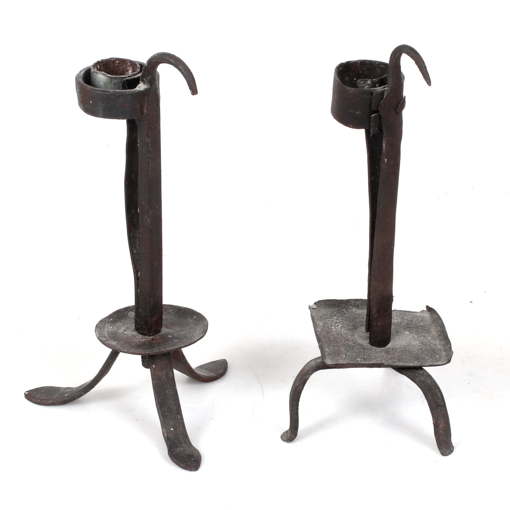 LJUSSTAKAR, 2 st, smide, sk. "Stumpastake". 1800-tal.