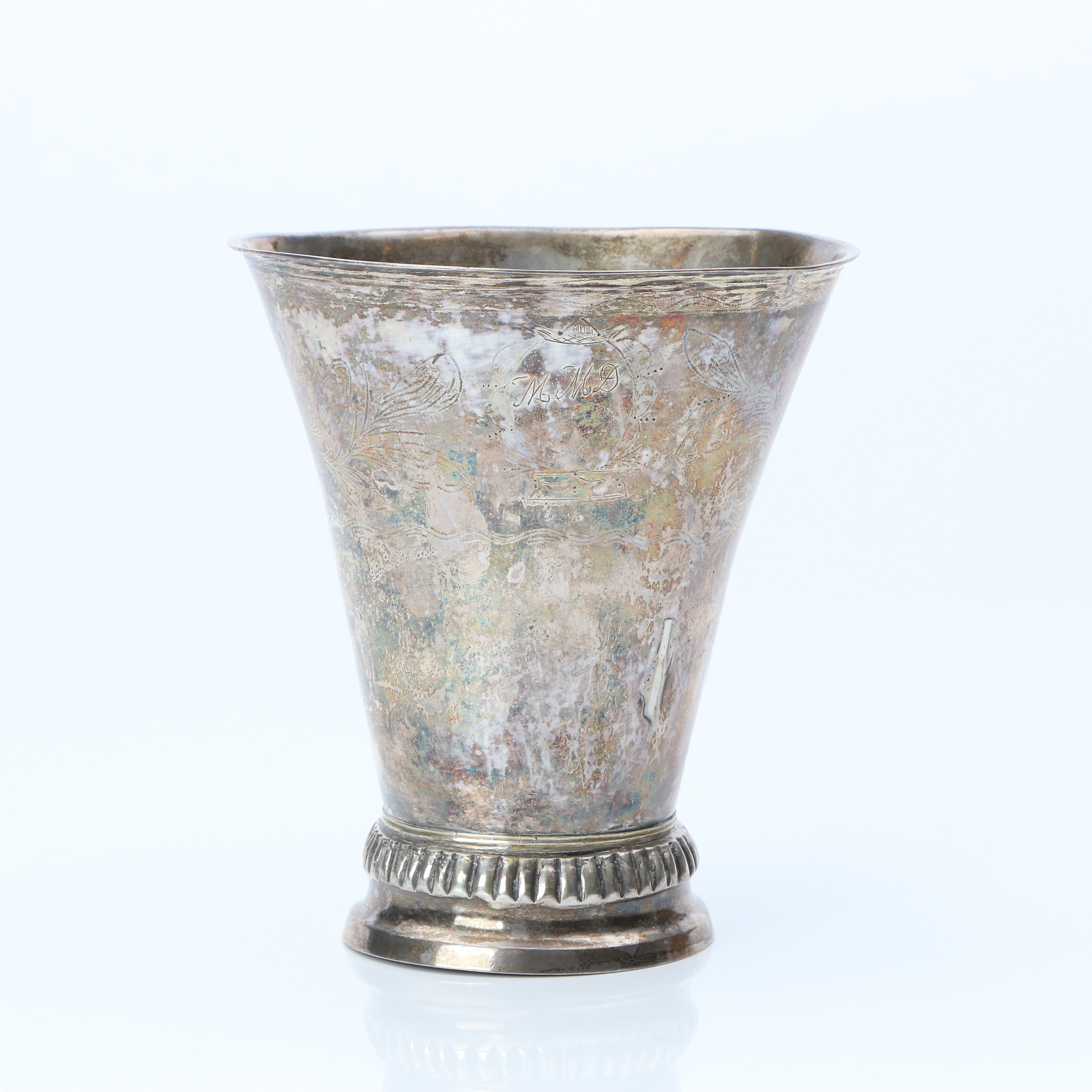 JOHAN FREDRIC LÖFGREN. BÄGARE. Silver. Karlskrona, 1839. Vikt ca 185 gram.