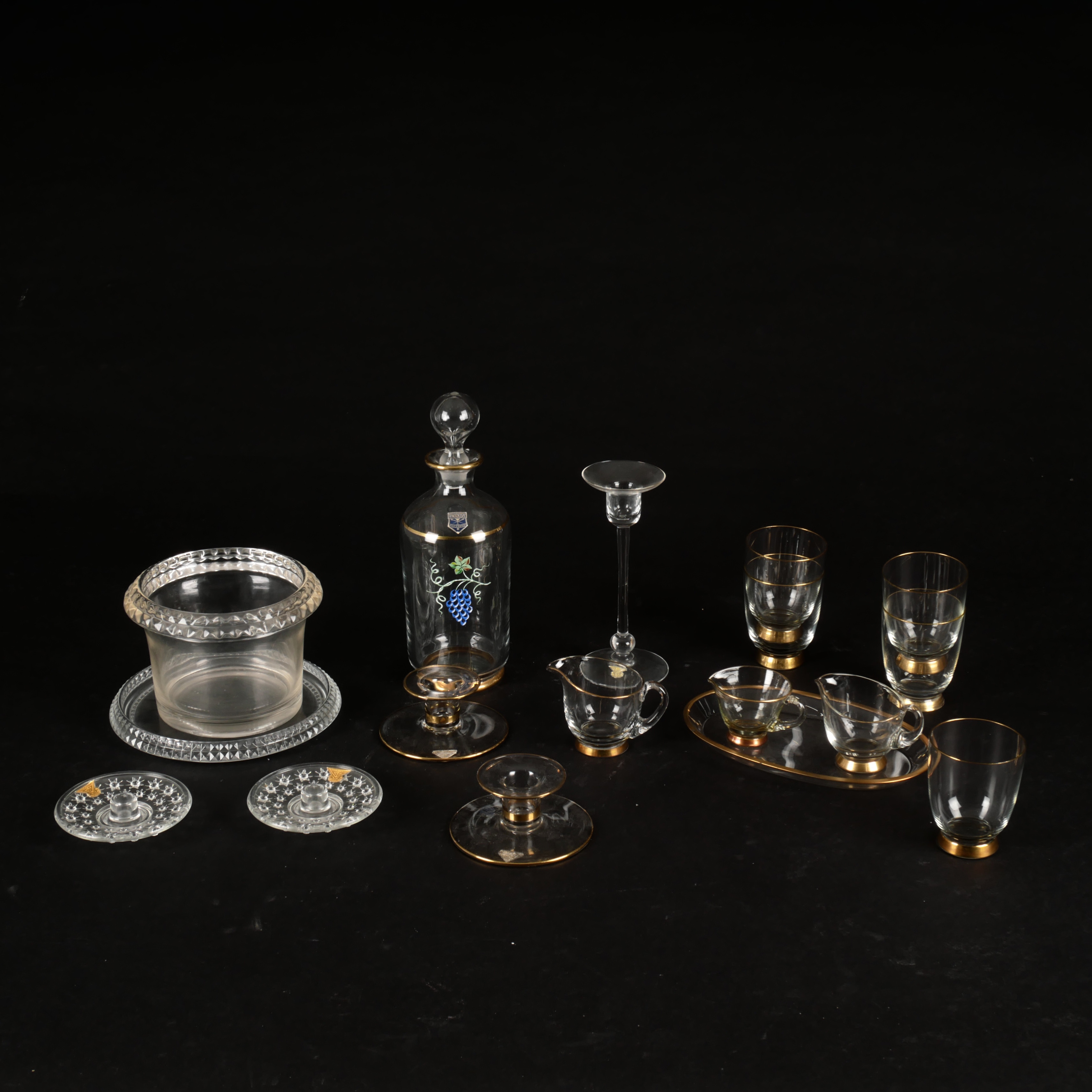 KARAFF, LJUSSTAKAR, SKÅL, GLAS mm, Gullaskruf.