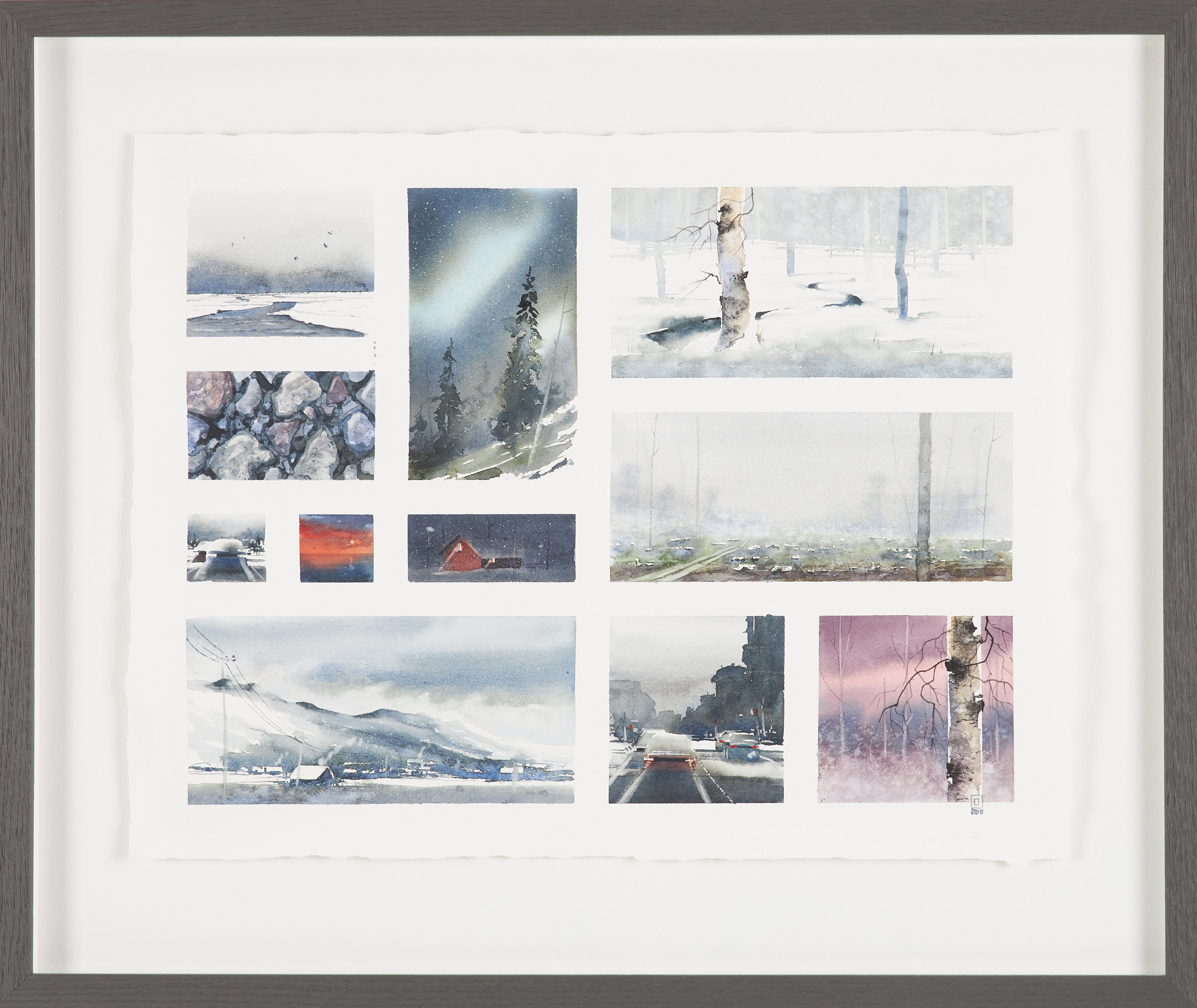 CHRISTIAN KOIVUMAA. (1978-), 11 motiv vinterlandskap, akvarell på papper, monogramsignerad samt daterad 2018.