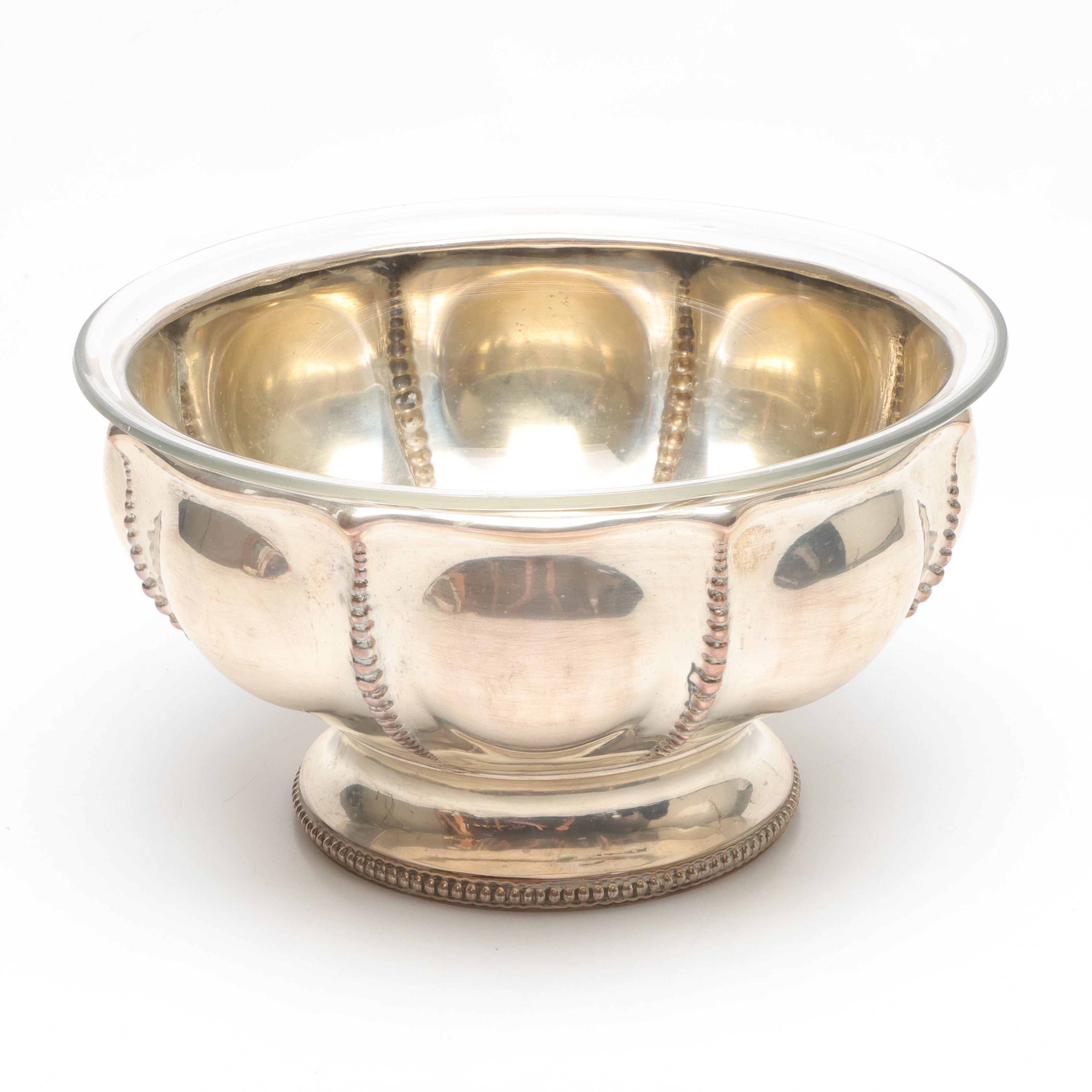 SKÅL med INSATS, silver och glas, total vikt ca 581 gram.