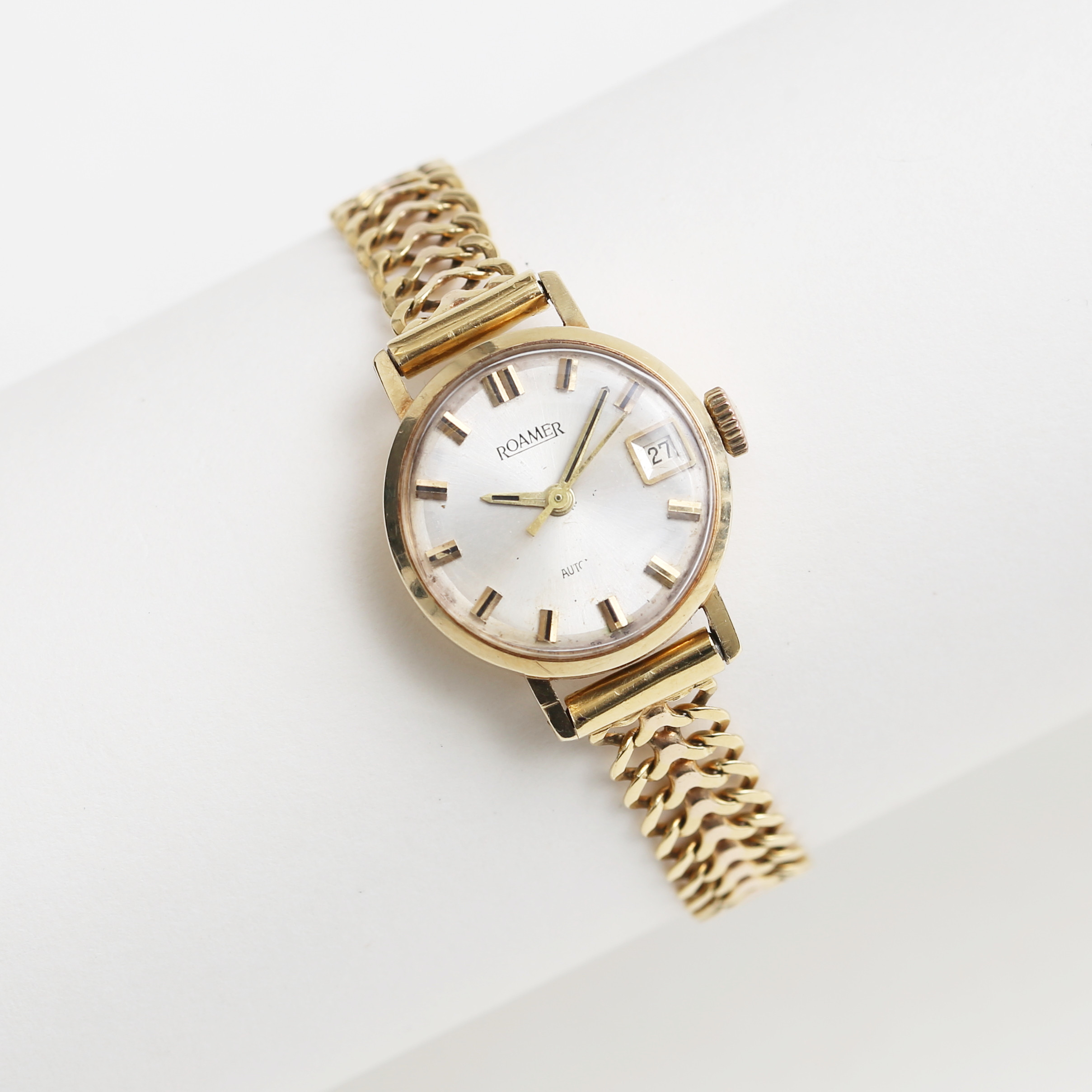 ROAMER, armbandsur, boett 14k, länk 18k, totalvikt 21,99 gram.