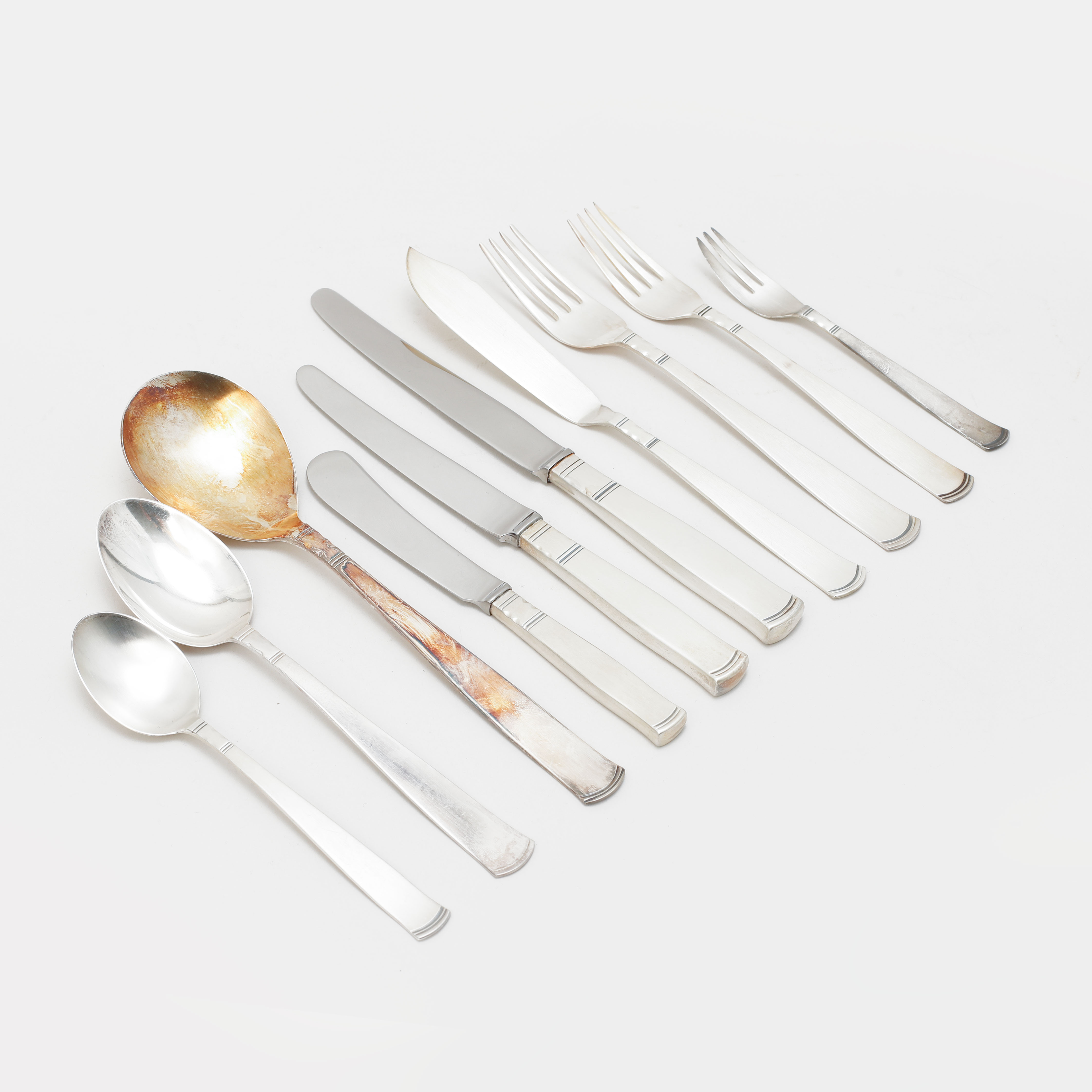 JACOB ÄNGMAN. Bestickuppsättning, 57 delar, silver, "Rosenholm". Vikt 2835 gram.