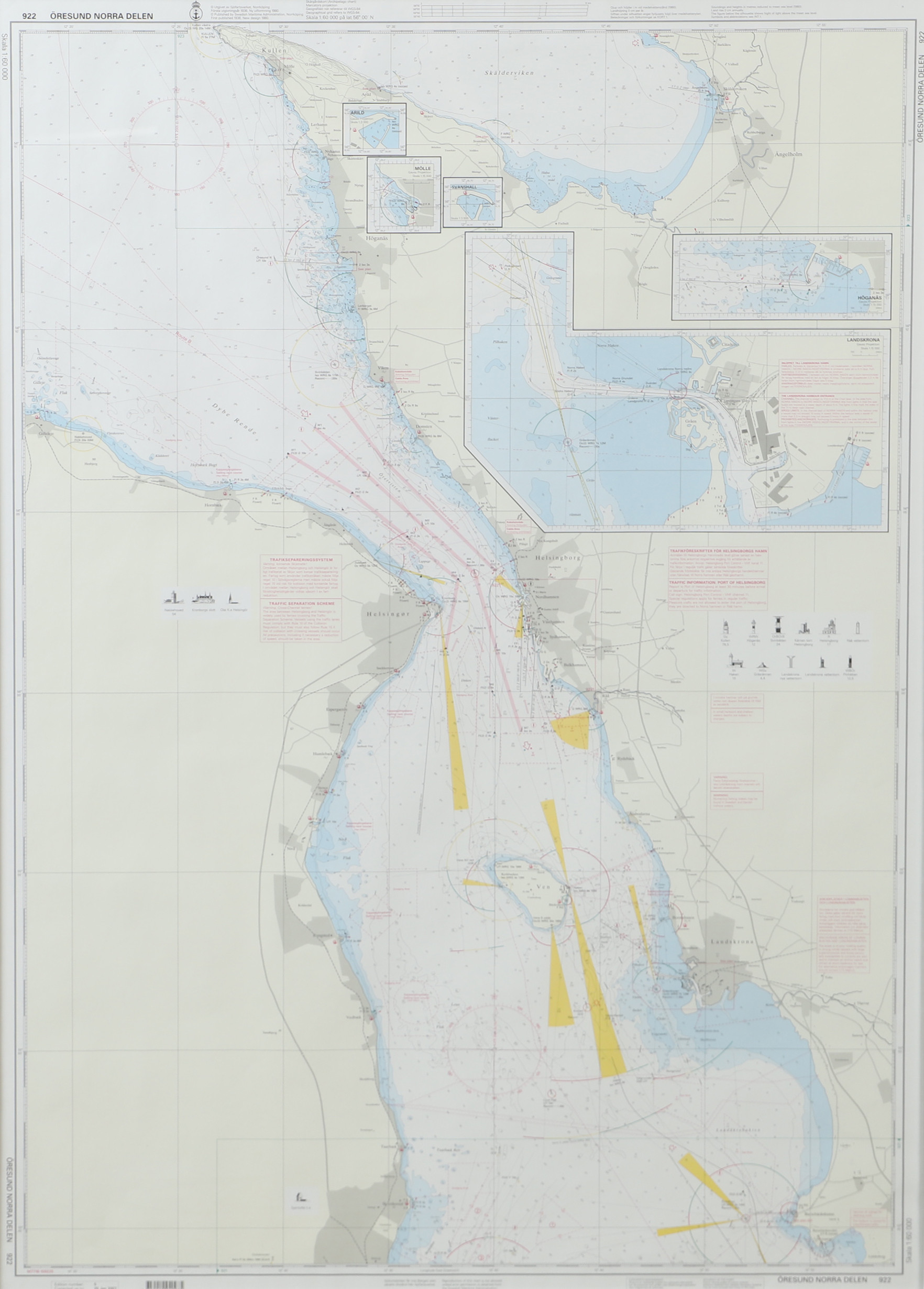 SJÖKORT, Öresund-Norra delen, inramat tryck.