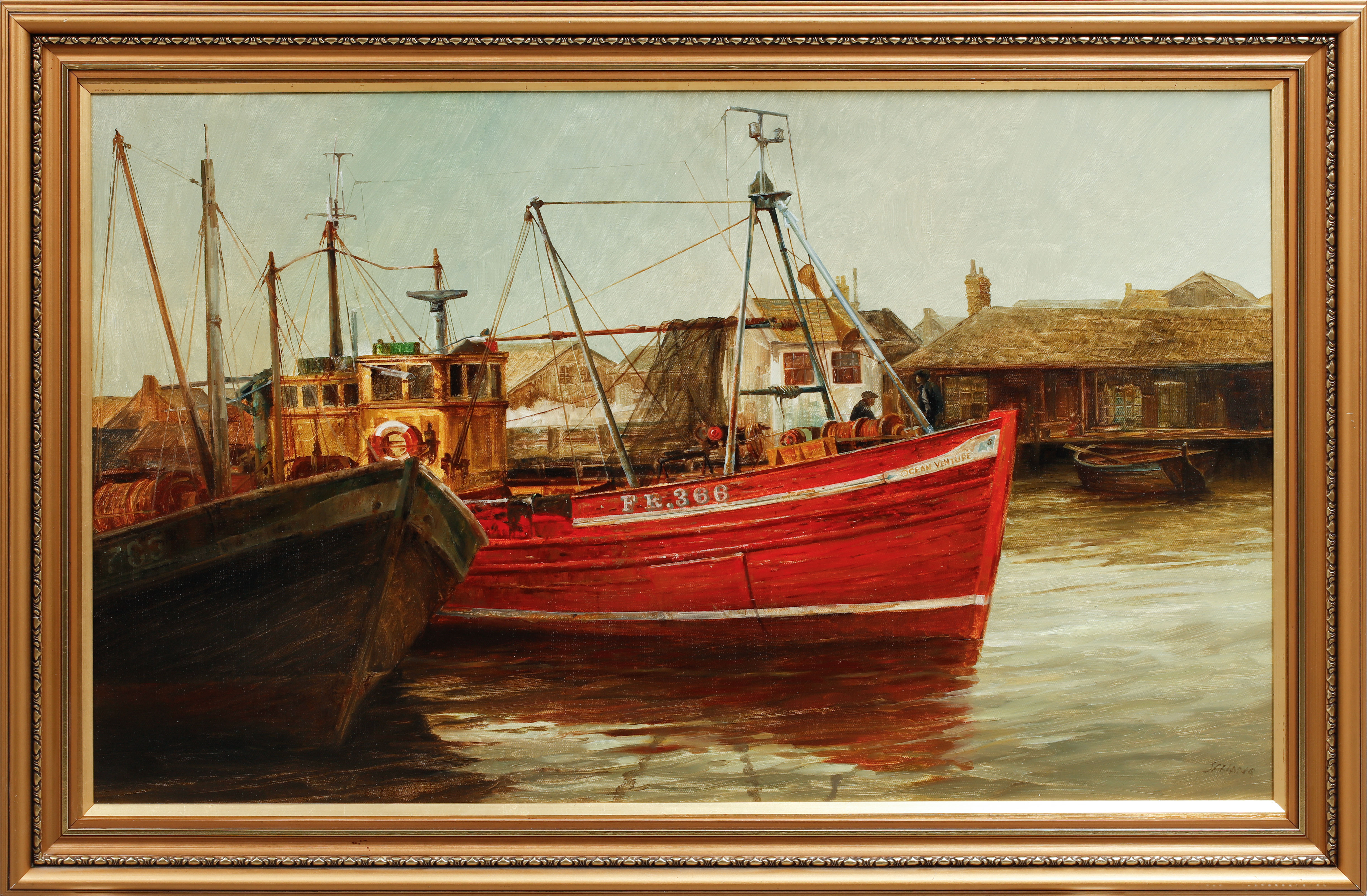 SAWANG. Fiskeläge, olja på duk, signerad.