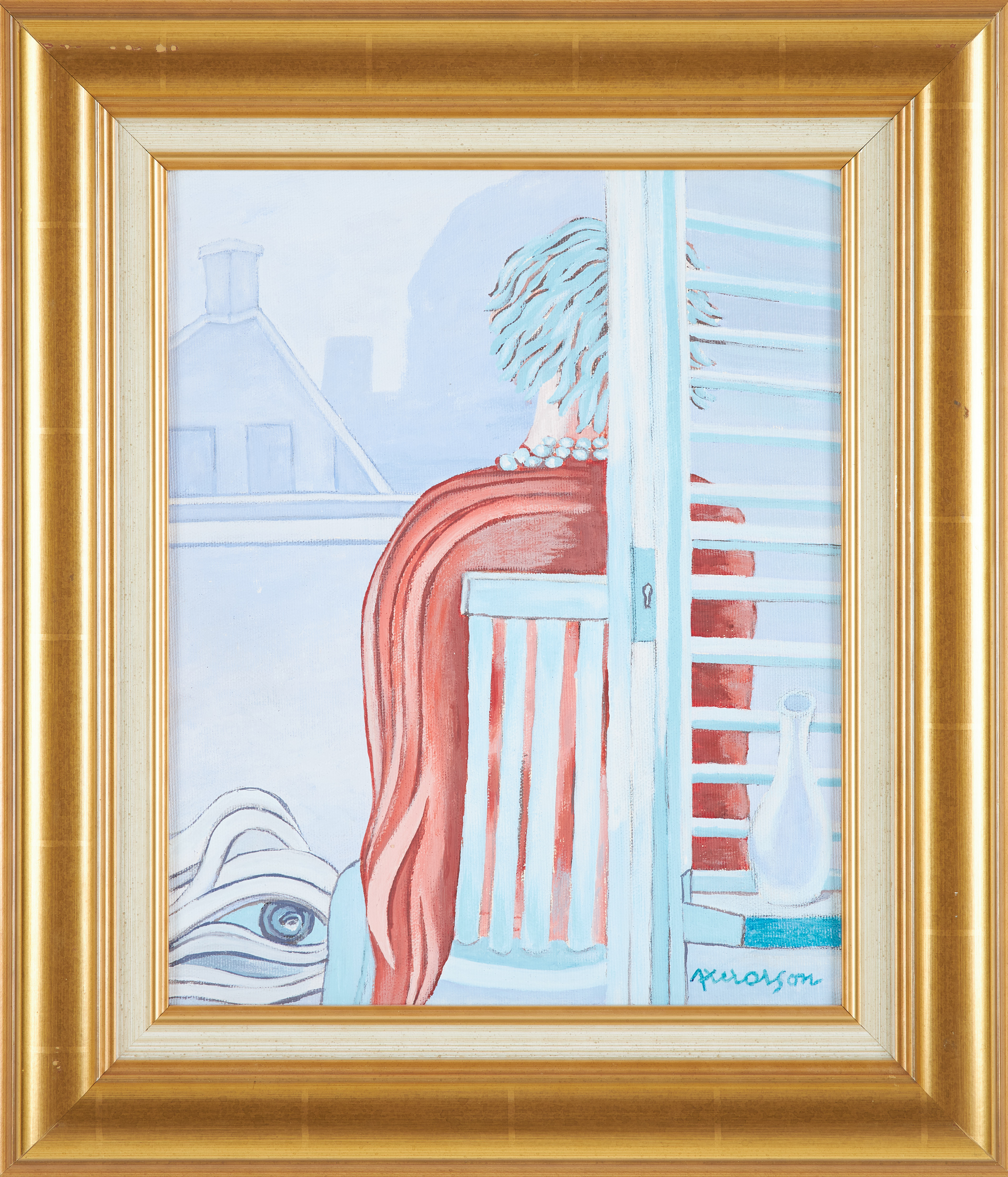 AXEL OLSON. Sittande kvinna, olja på pånnå, signerad.