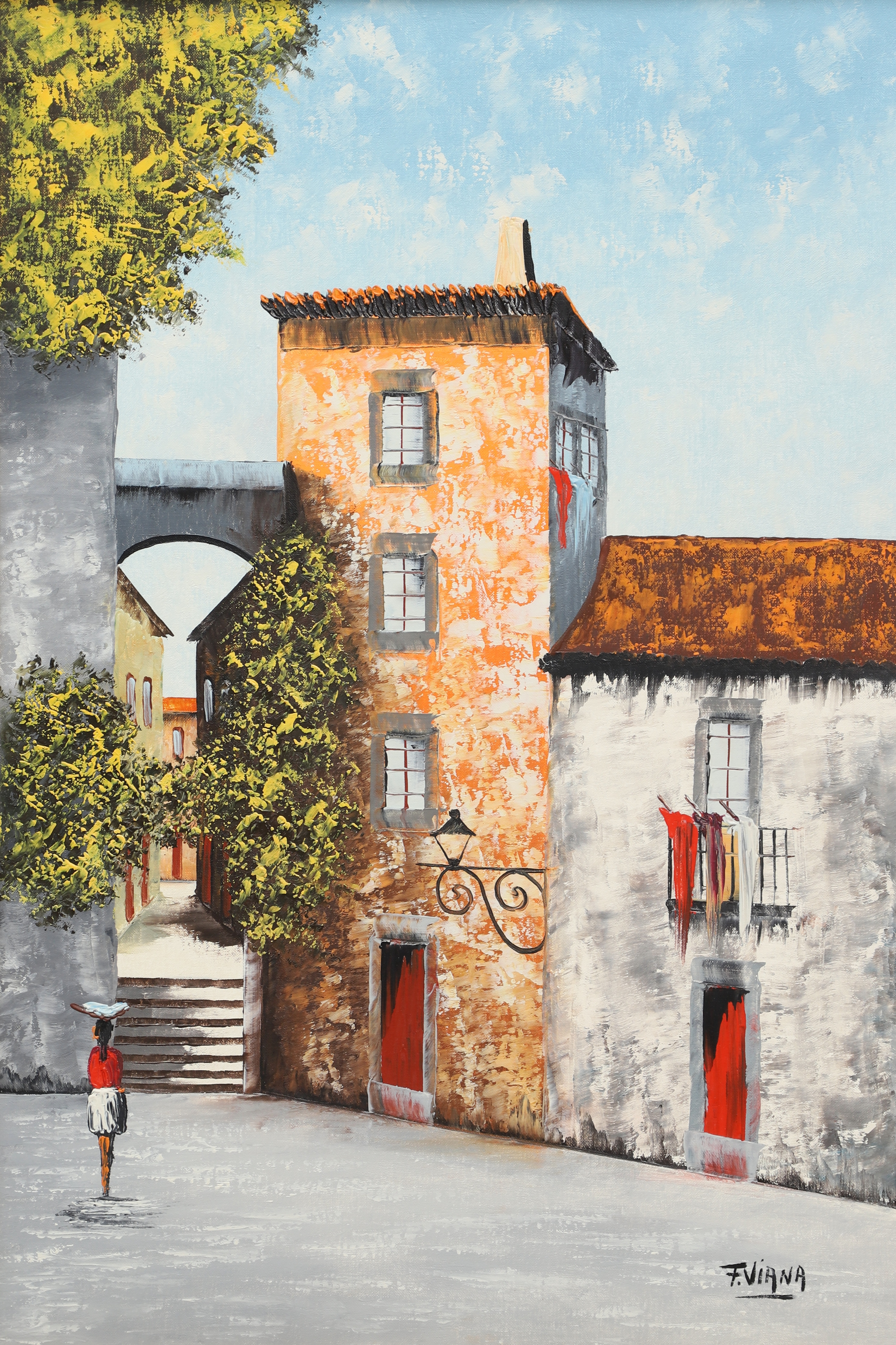 FERNANDO VIANA. Olja på duk, stadsmotiv, signerad, F. Viana.