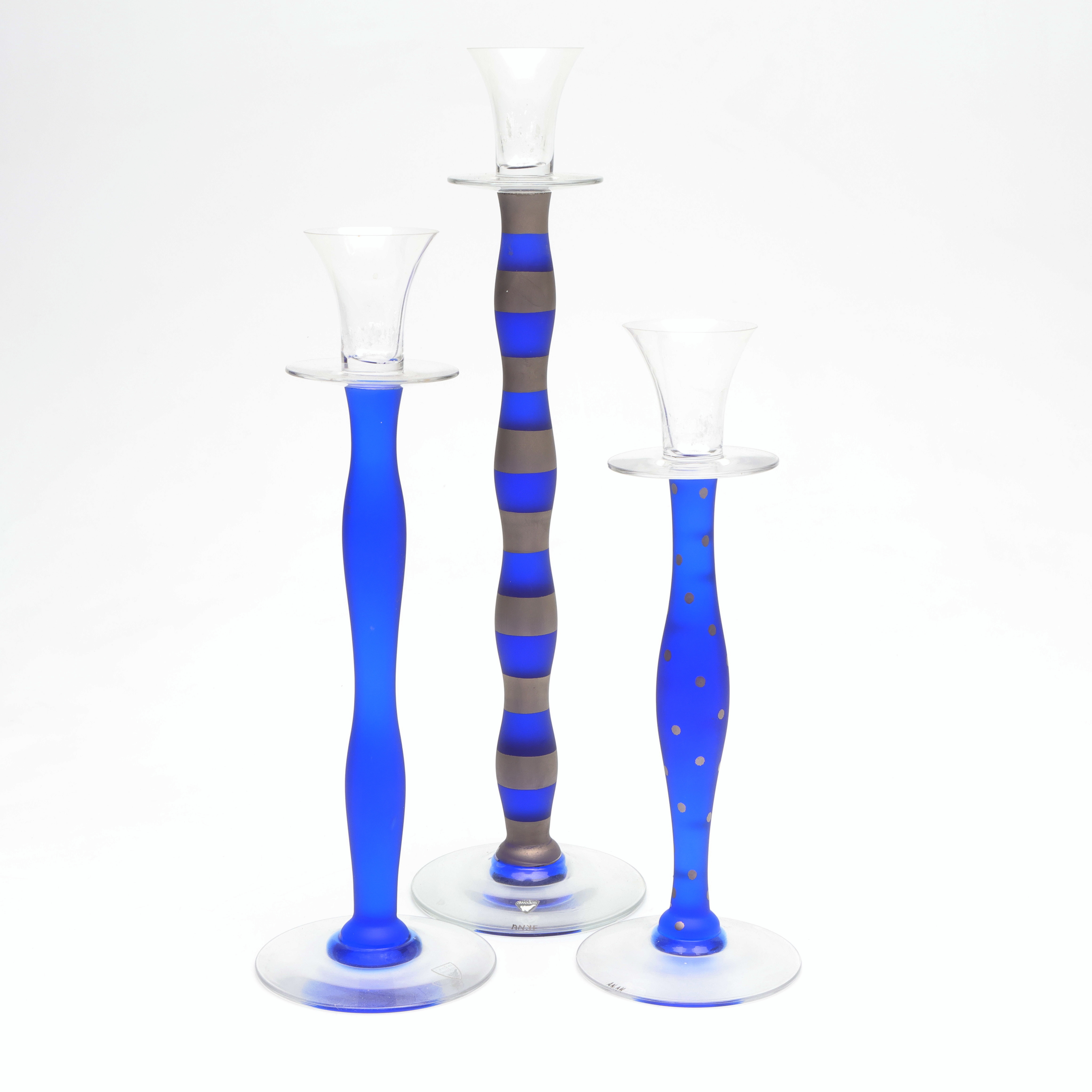 ANNE NILSSON. Ljusstakar, 3 st, "Celeste", Orrefors.