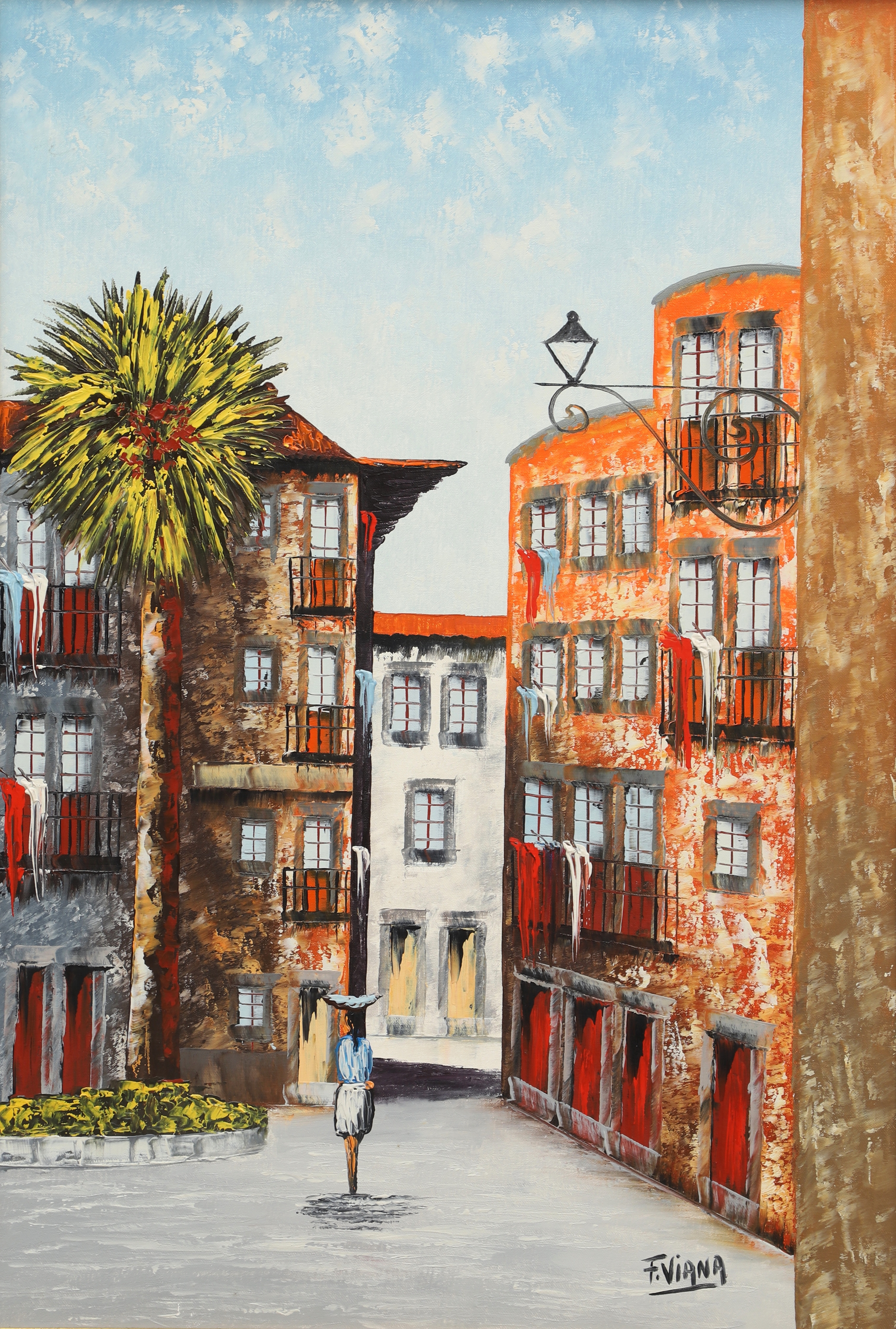 FERNANDO VIANA. Olja på duk, stadsmotiv, signerad, F. Viana.