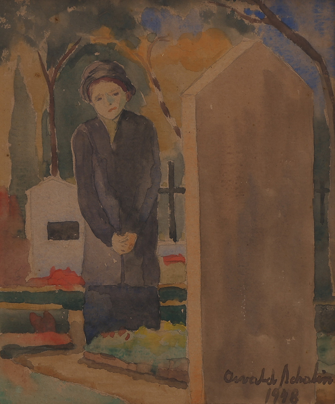 OSVALD SCHALIN (1897-1975), sörjande änka, akvarell, signerad 1948.