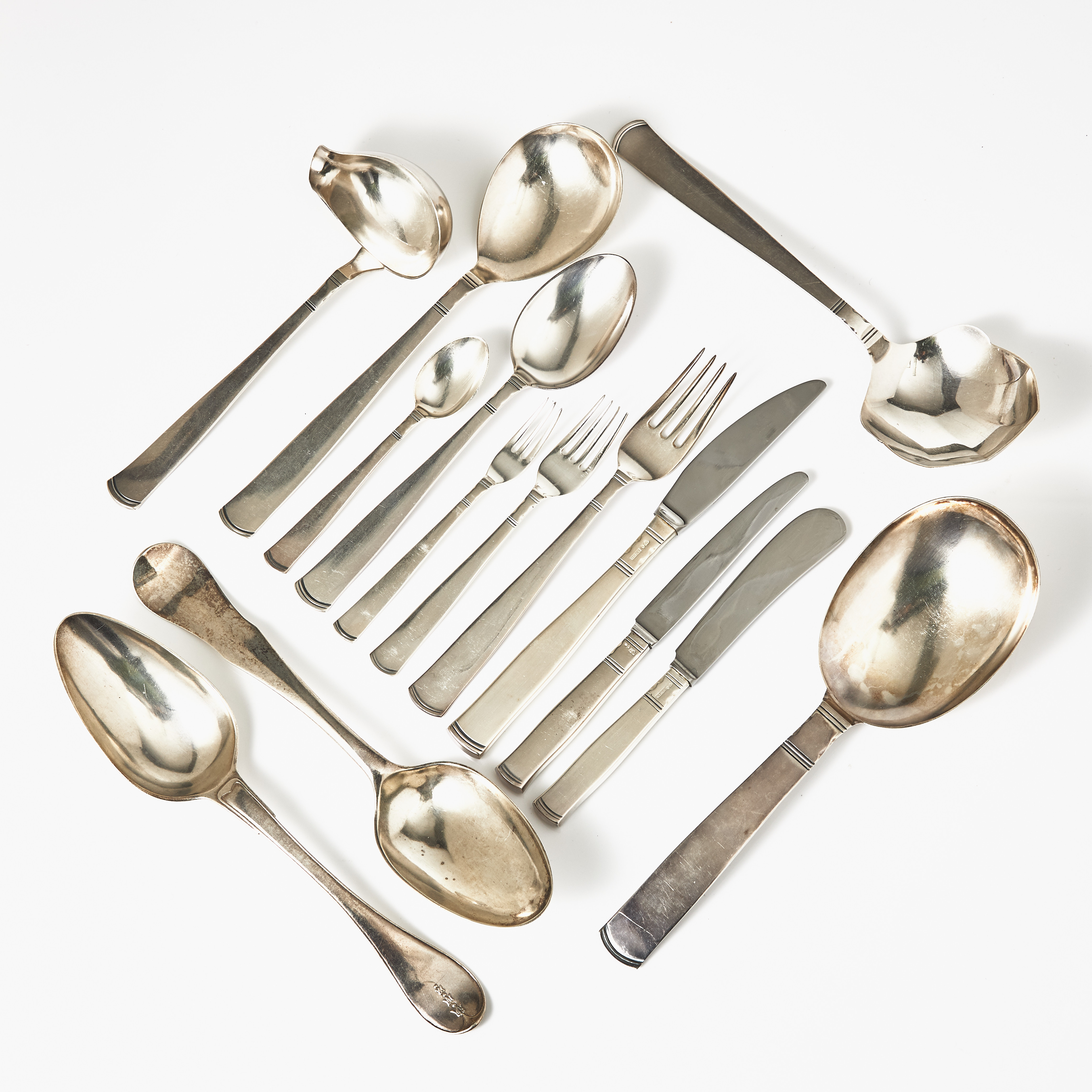 JACOB ÄNGMAN. "Rosenholm", bestick, 63 delar, silver, GAB, Stockholm, olika årsstämplar.