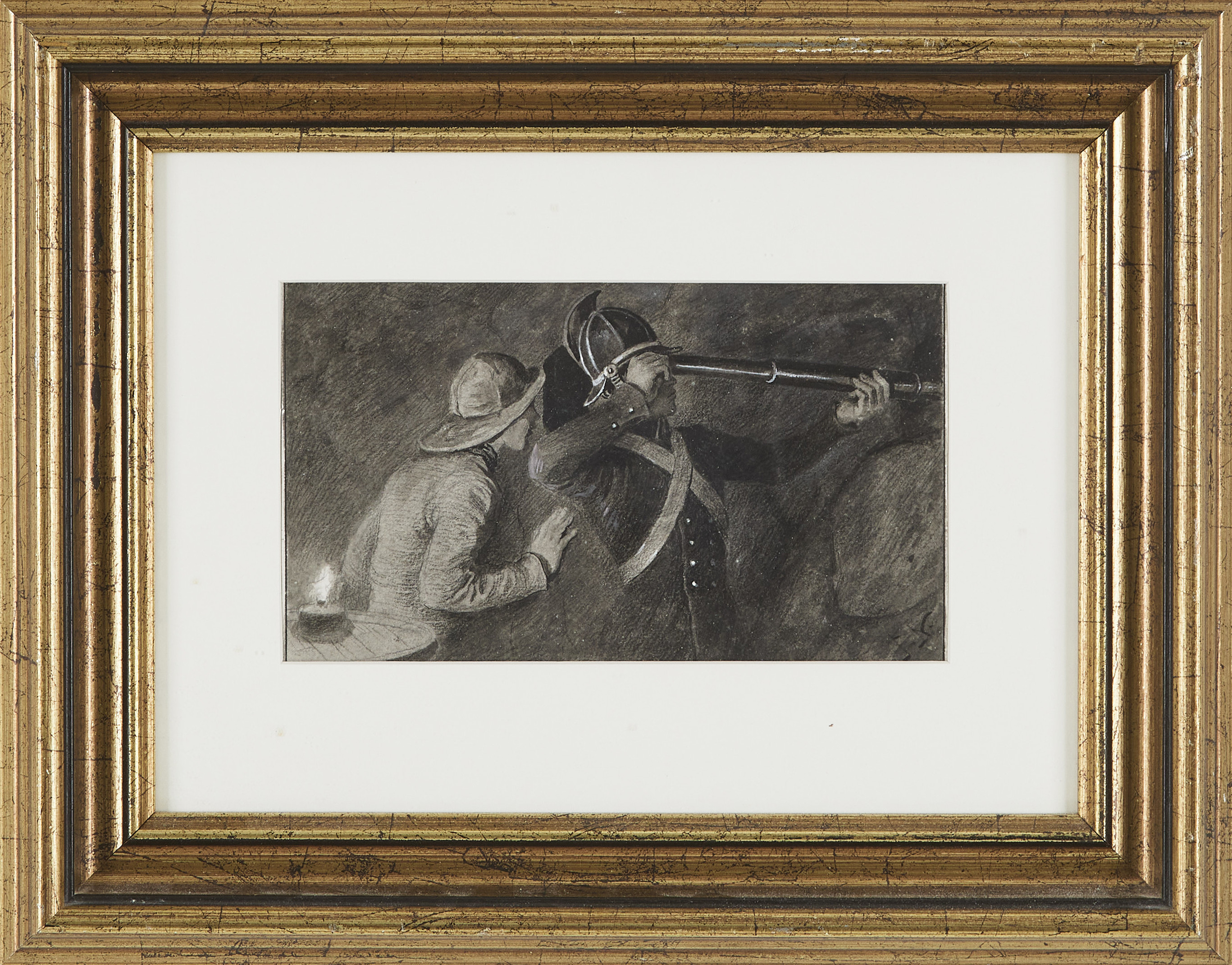 OIDENTIFIERAD KONSTNÄR. Motiv av kustridare/ strandridare, akvarell i grisaille.