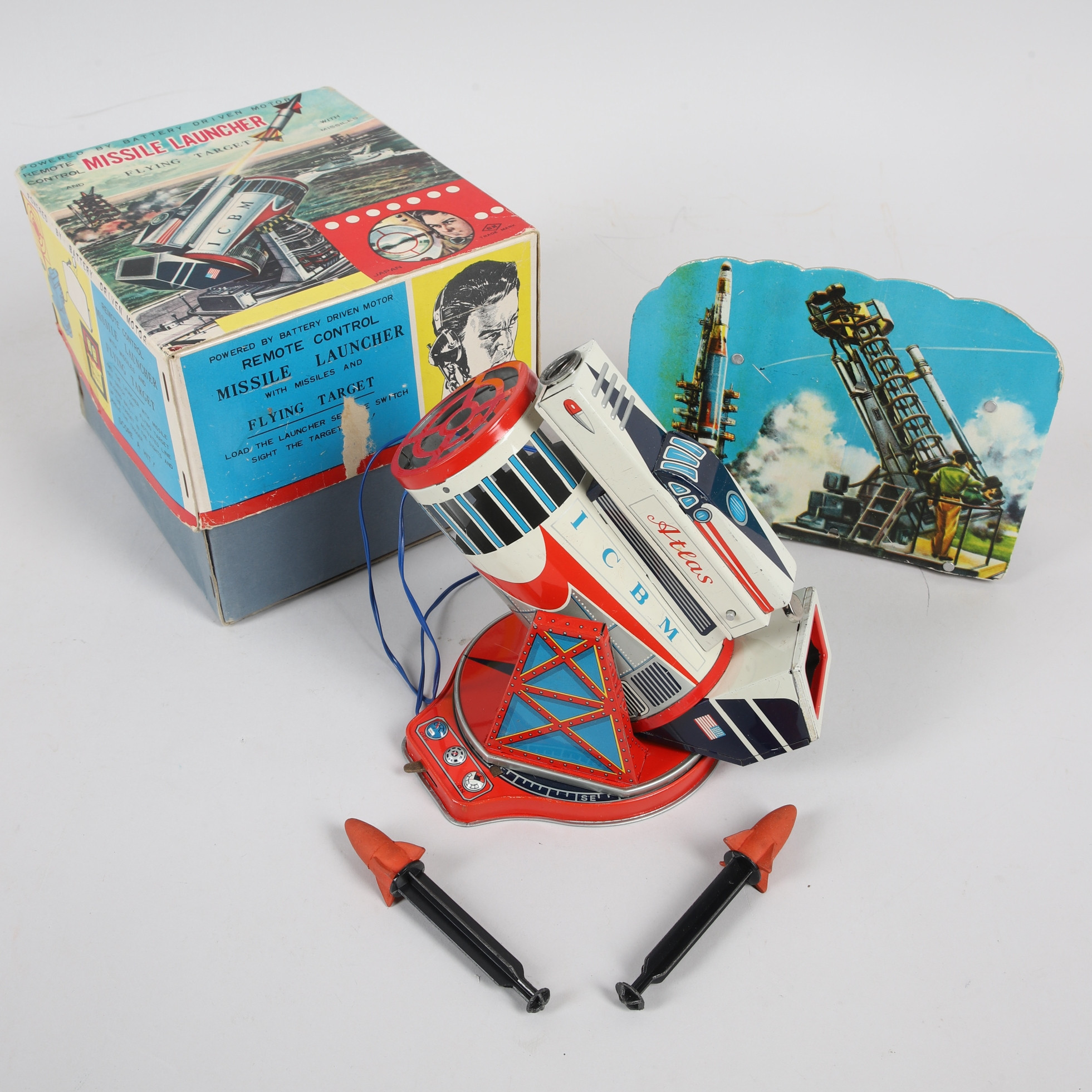 LEKSAKSMISSILSKJUTARE, litograferad plåt, S.H. Horikawa, Japan, 1900-talets mitt.