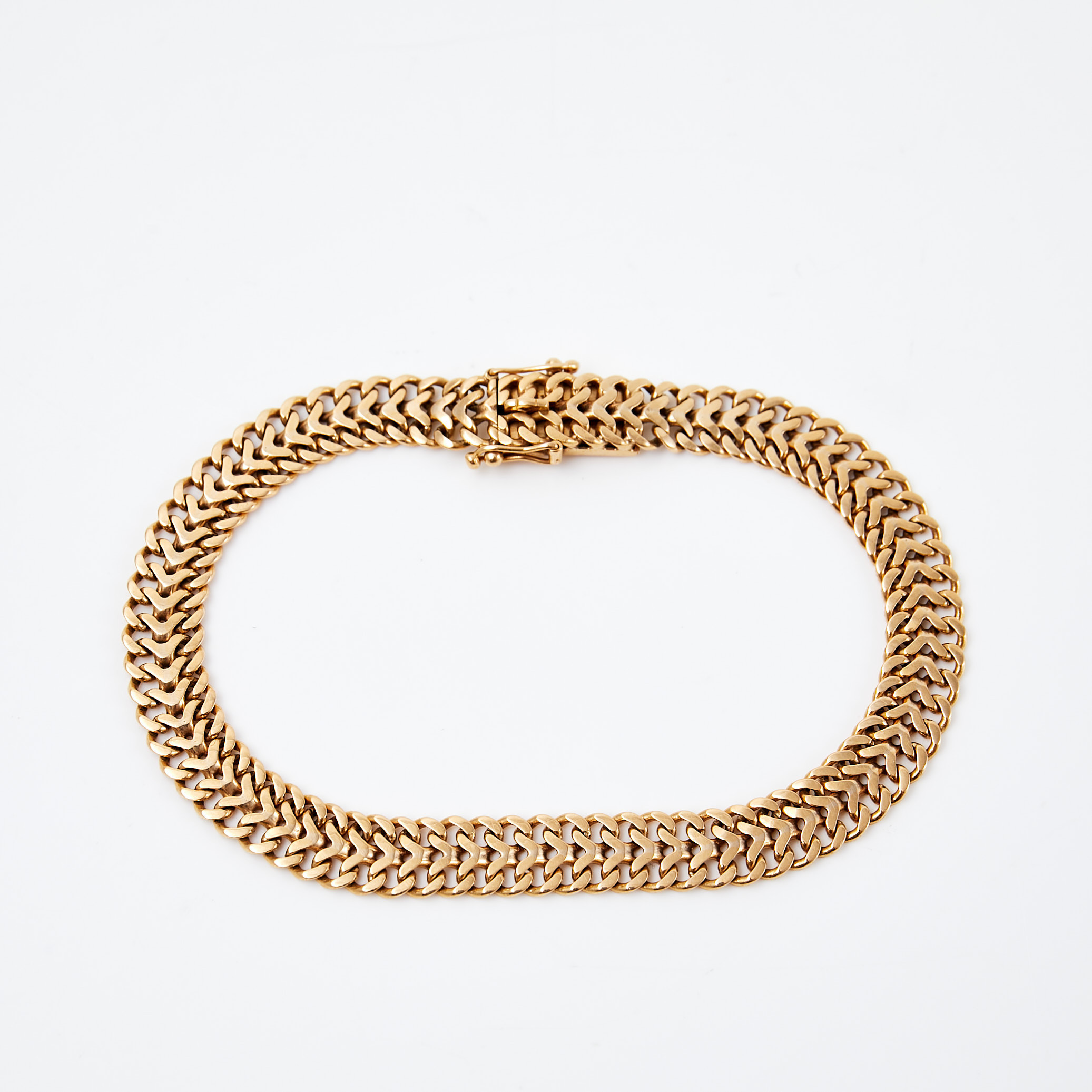 ARMBAND, 18 k guld, rävsvanslänk, Svenska Guldvaruaktiebolaget T Be, Stockholm, 1963.