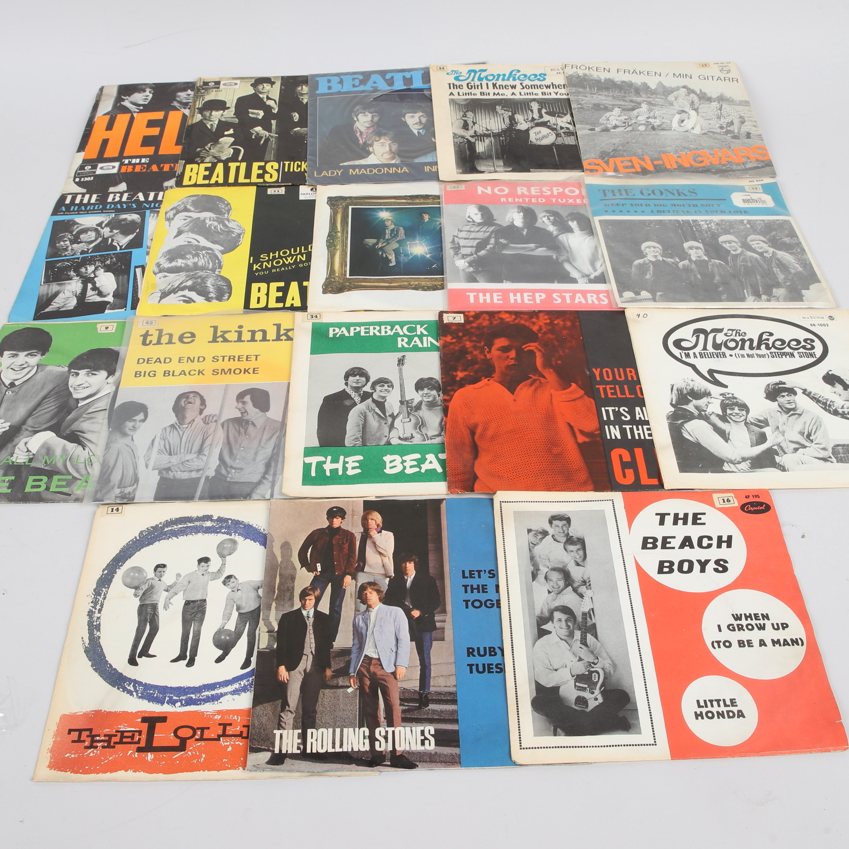 VINYLSKIVOR, ca 65 st, singlar, Blandade artister, B.la The Beatles.