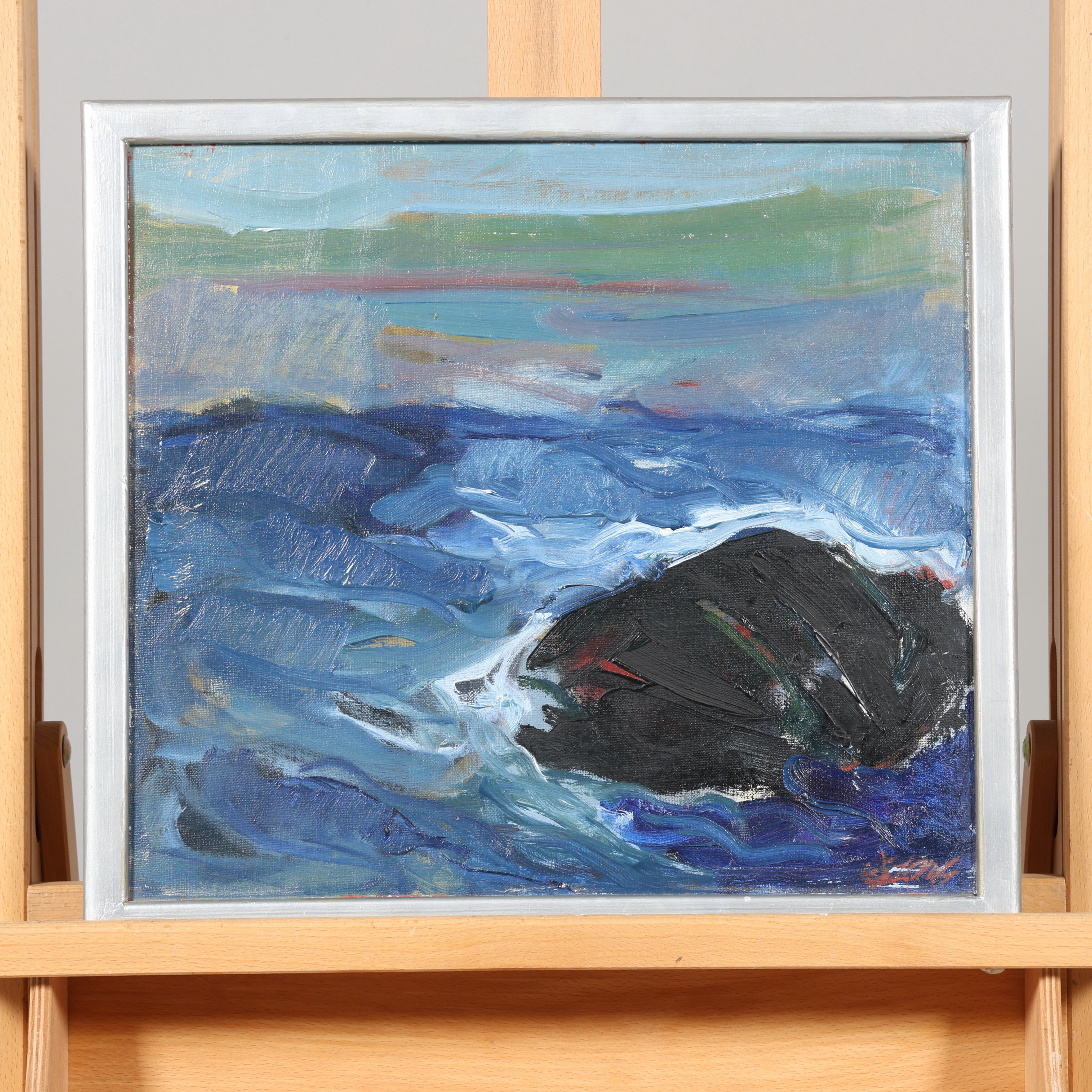 STIG DELANG. OLJA PÅ DUK, "Klippan i Atlanten", signerad.