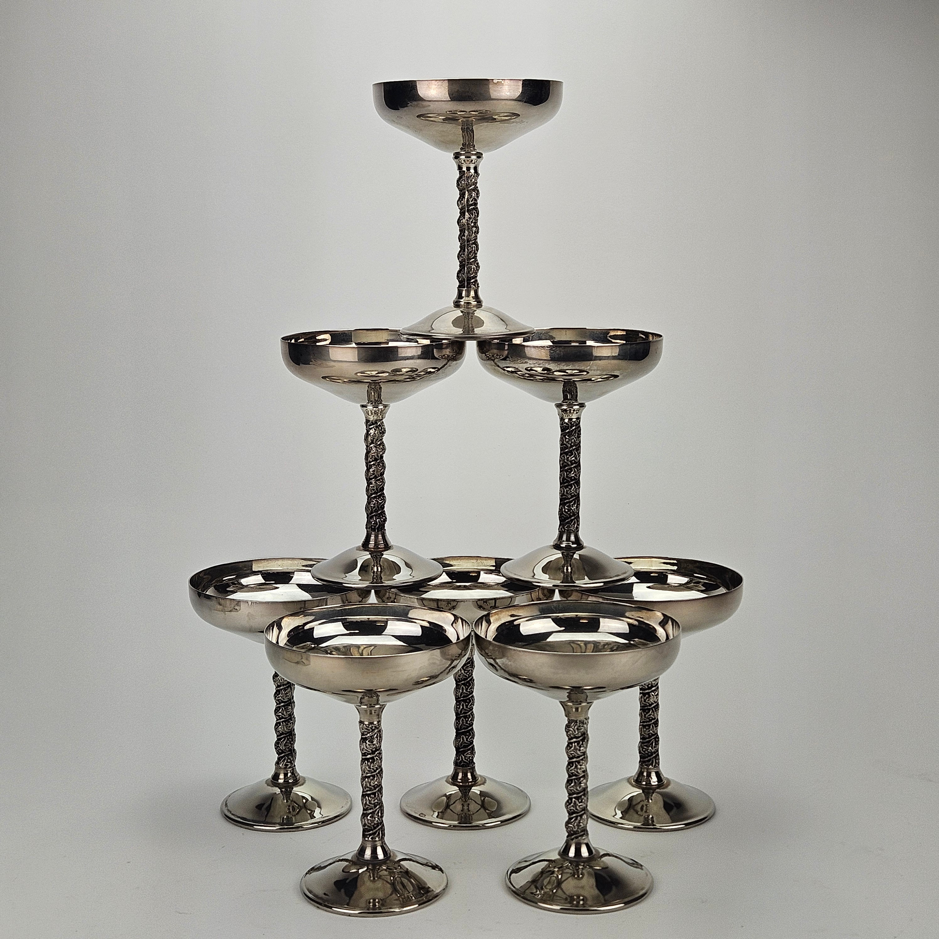 COCKTAILGLAS, 8 st, nysilver, troligen Spanien.