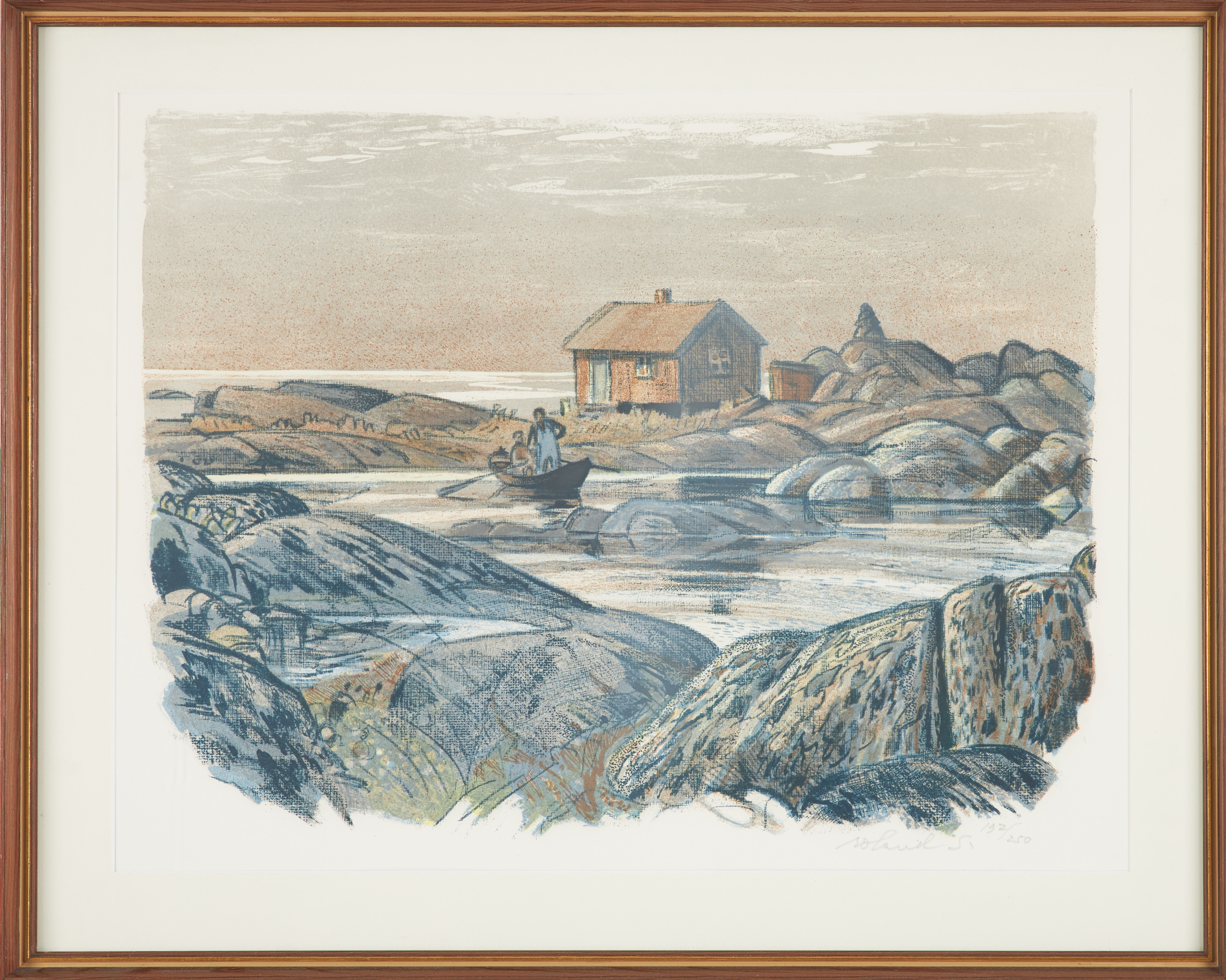 ROLAND SVENSSON. "Nätbåten", färglitografi, signerad, numrerad 192/250.