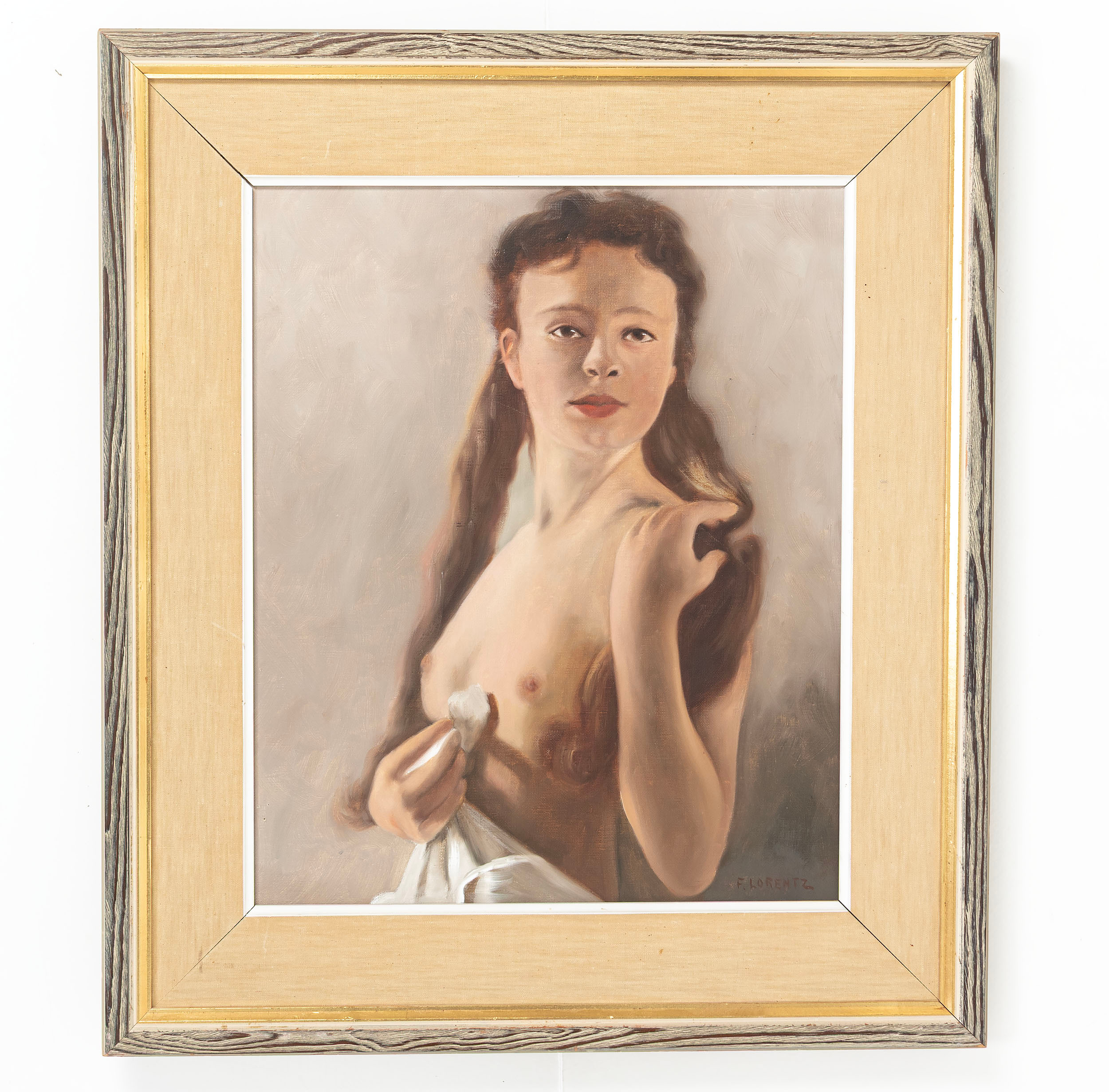 OIDENTIFIERAD KONSTNÄR. olja på duk, nakenstudie, signerad f lorentz.