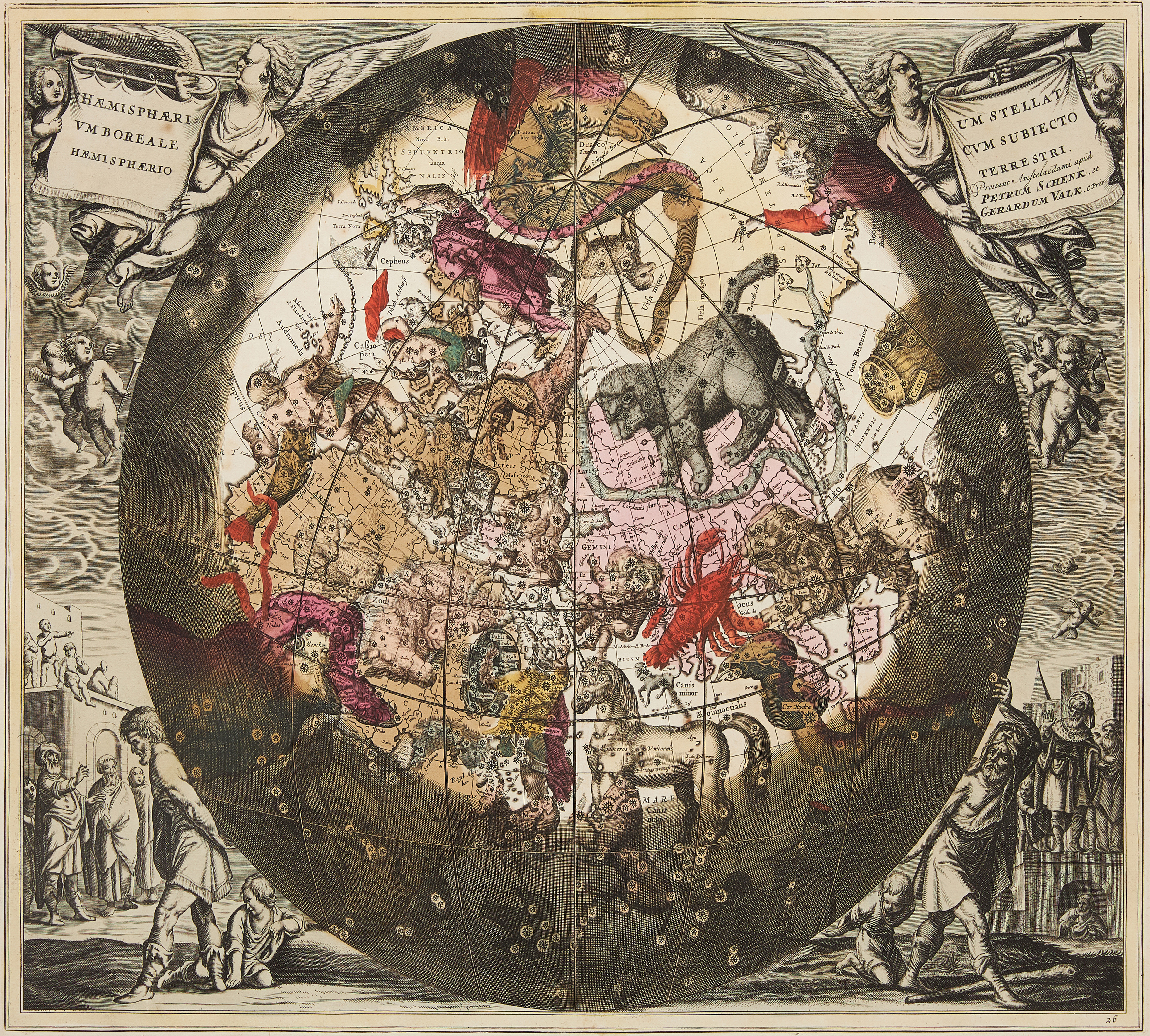 CELESTIAL CHART BY CELLARIUS, Haemisphaerium stellatum boreale cum subjecto... Amsterdam 1708.