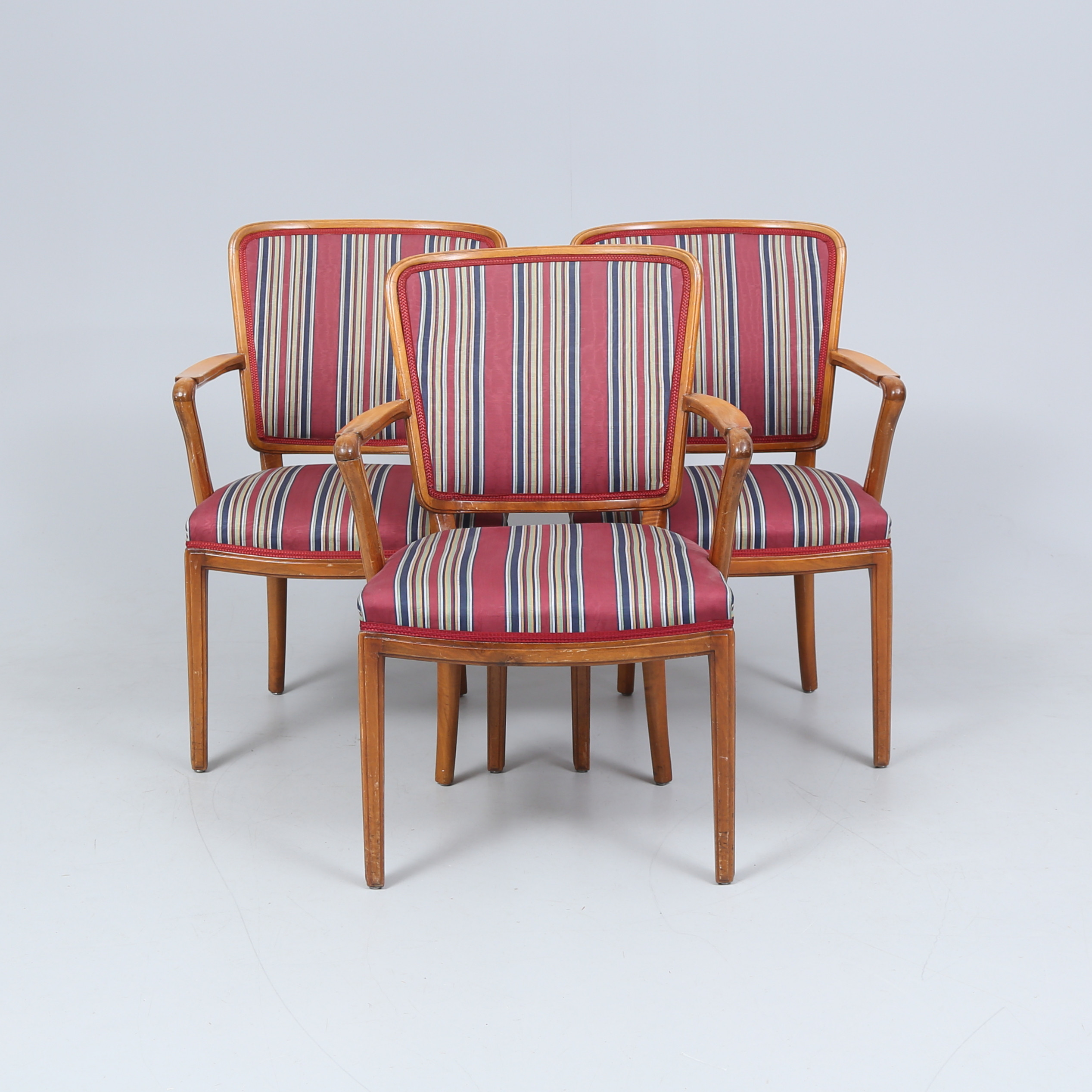 CARL MALMSTEN. karmstolar, 3 st, Swedish modern, 1940/50-tal.