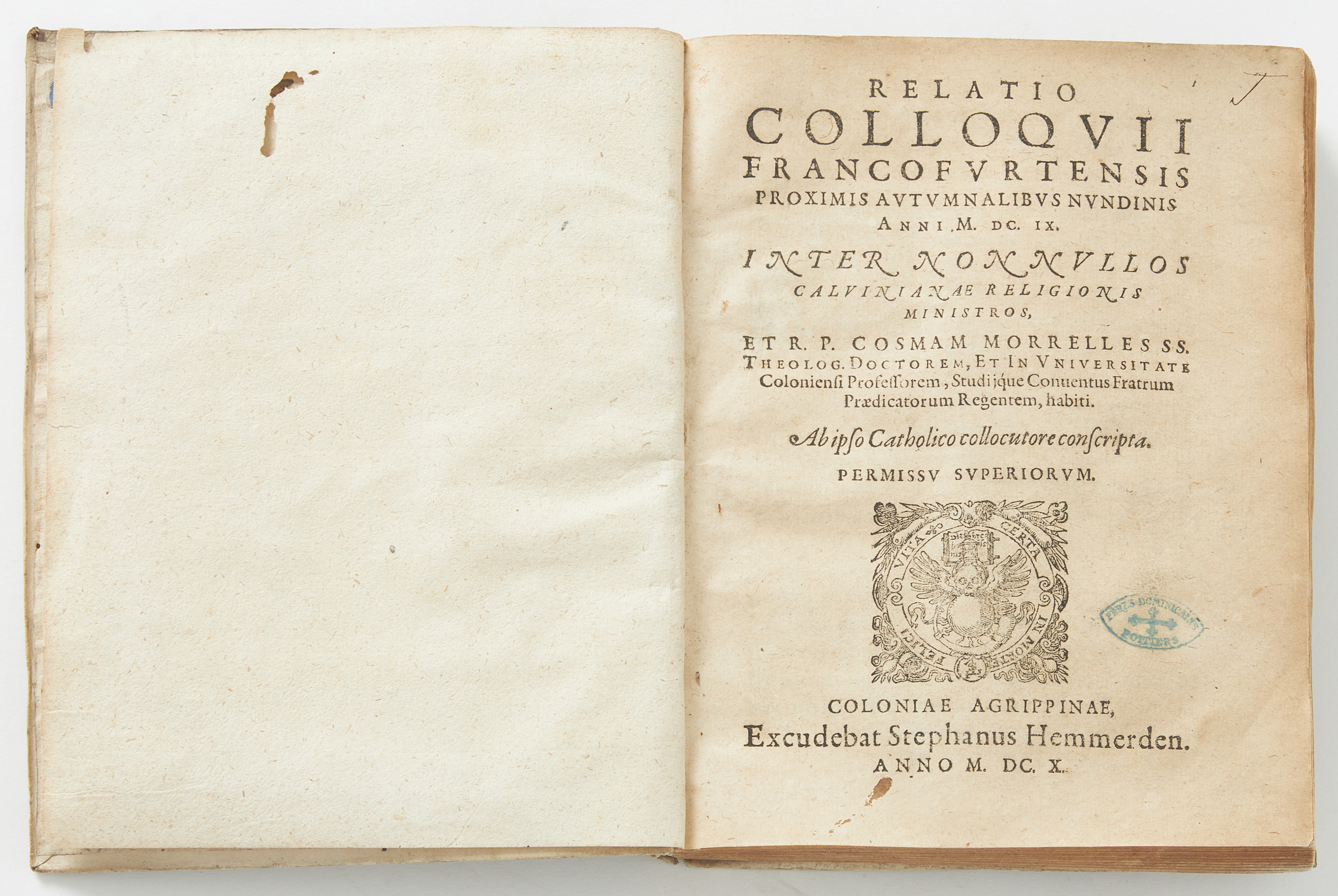 MORELLES, RELATIO COLLOQUII FRANCOFURTENSIS, 1610.
