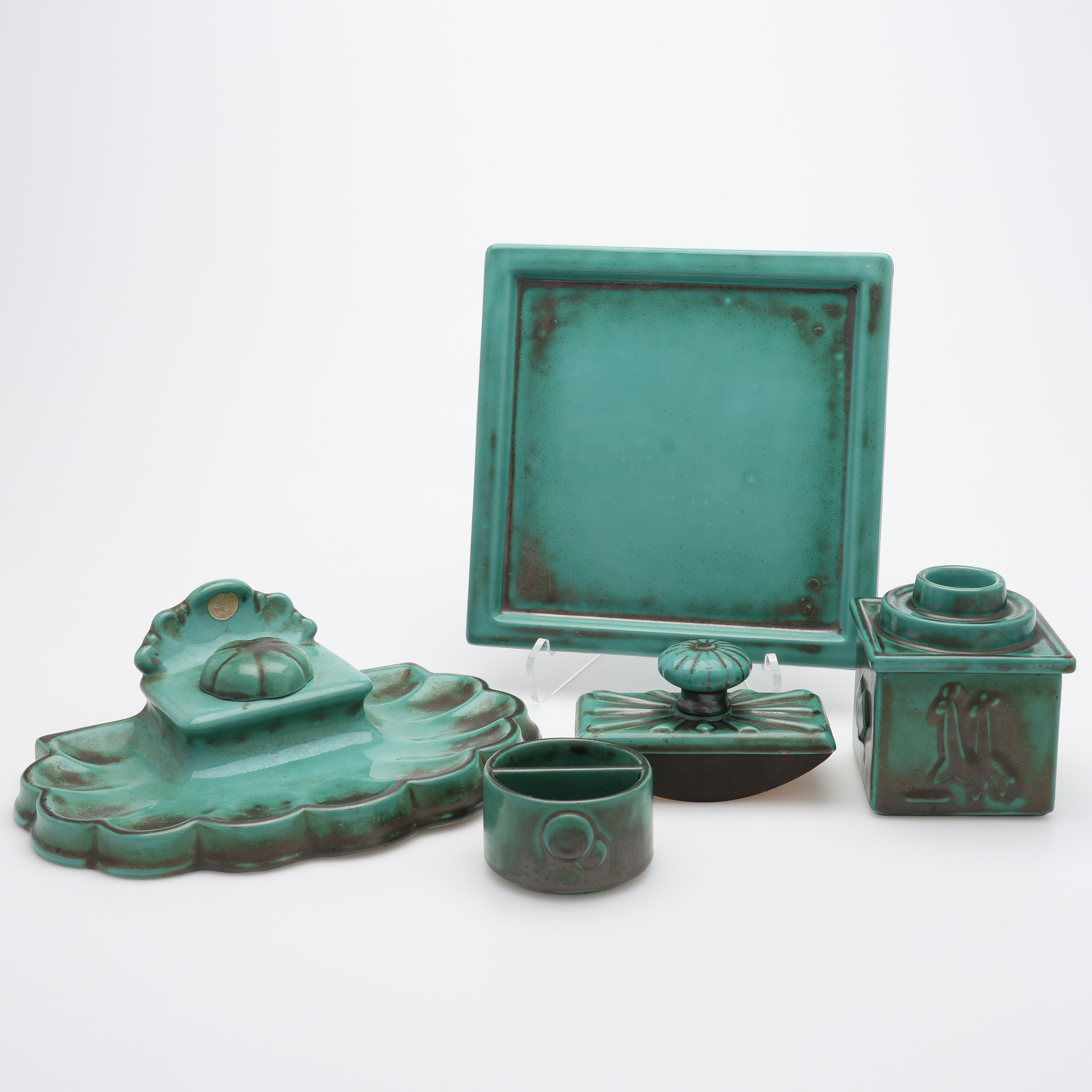 BORDSUPPSATSDELAR 5 ST, S:T ERIKS LERVARUFABRIKER, Upsala, 1930-tal, glaserat lergods, sannolikt formgivna av Anna-Lisa Thomson.