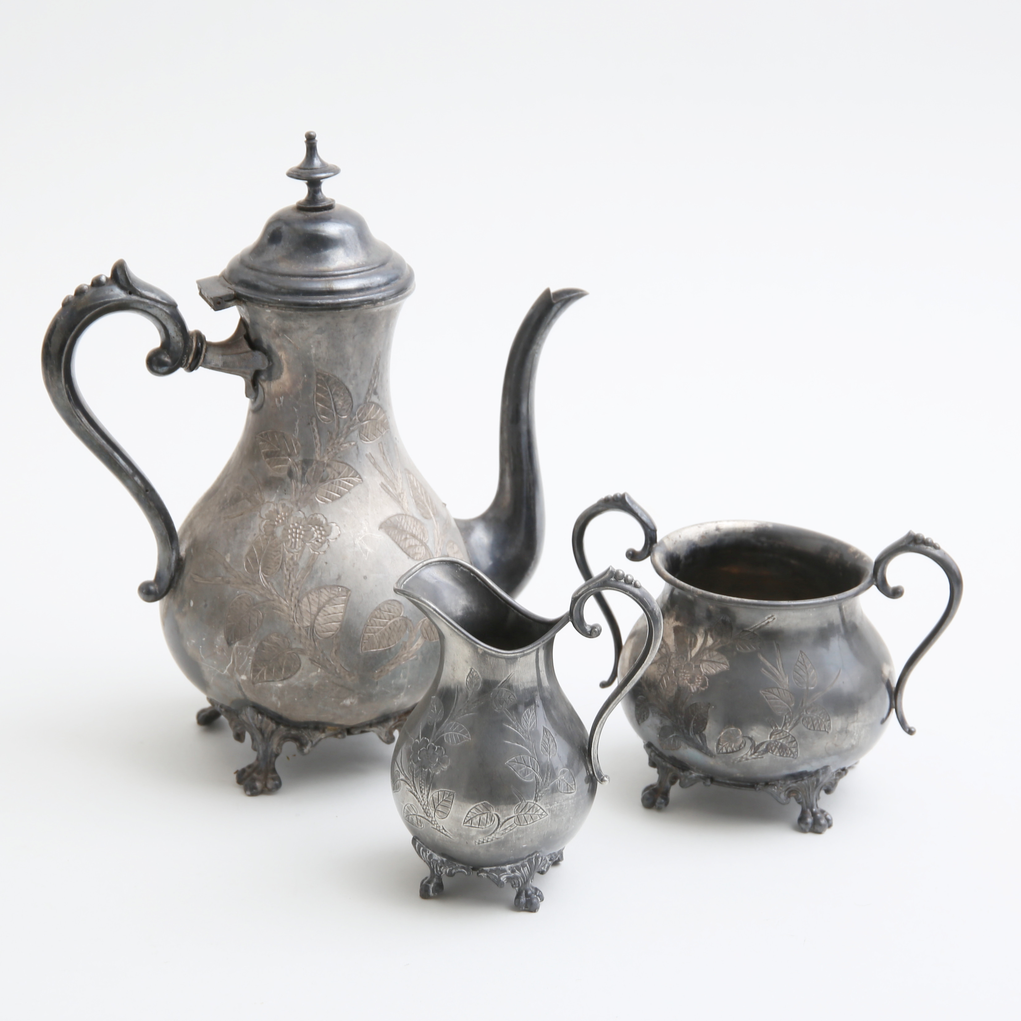 KAFFESET, 3 delar, metall, 1900-tal.