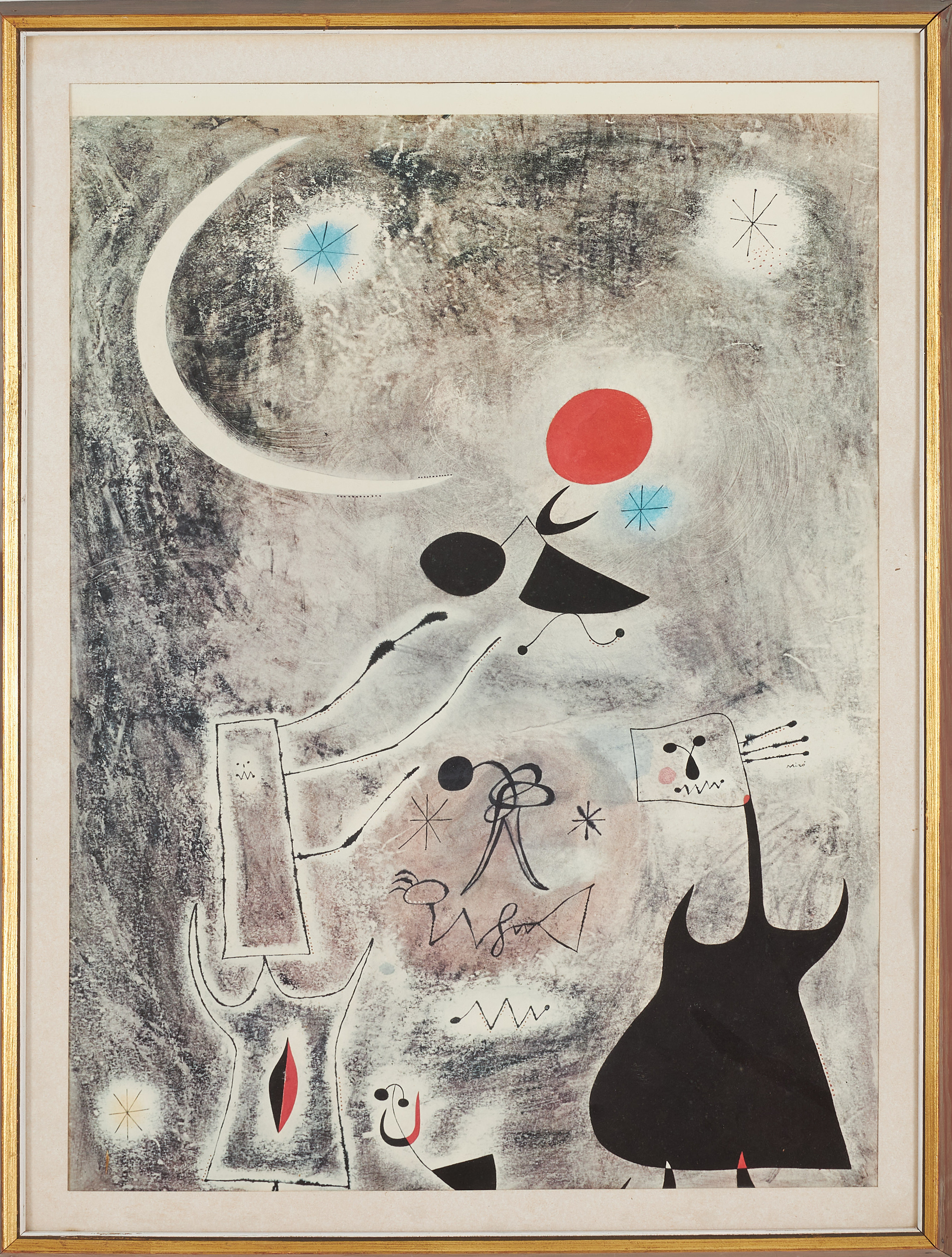 JOAN MIRÓ. "Woman and birds in front of the sun", offsettryck.