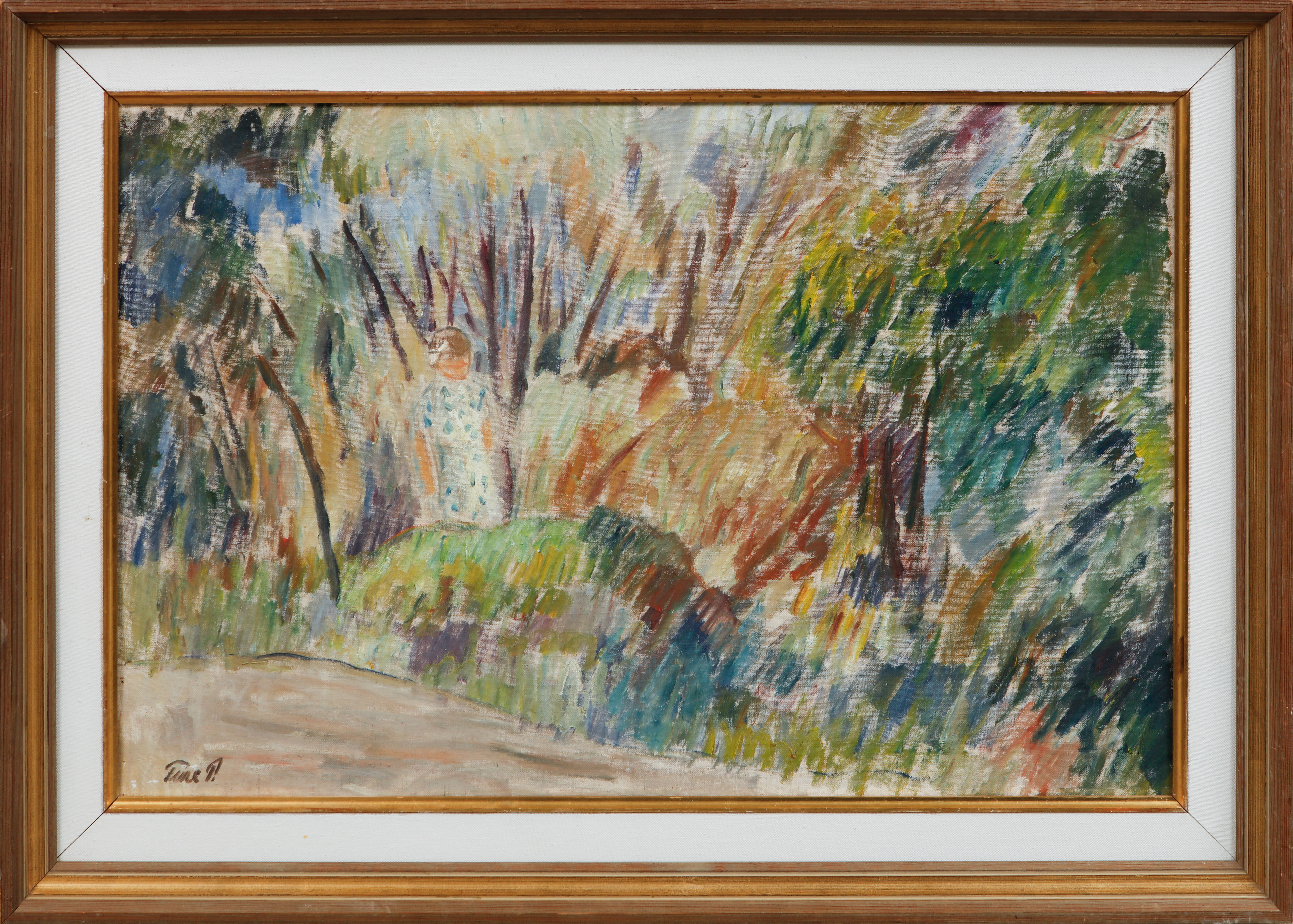 TURE PETTERSSON. Figur i buskage, olja på duk, signerad.