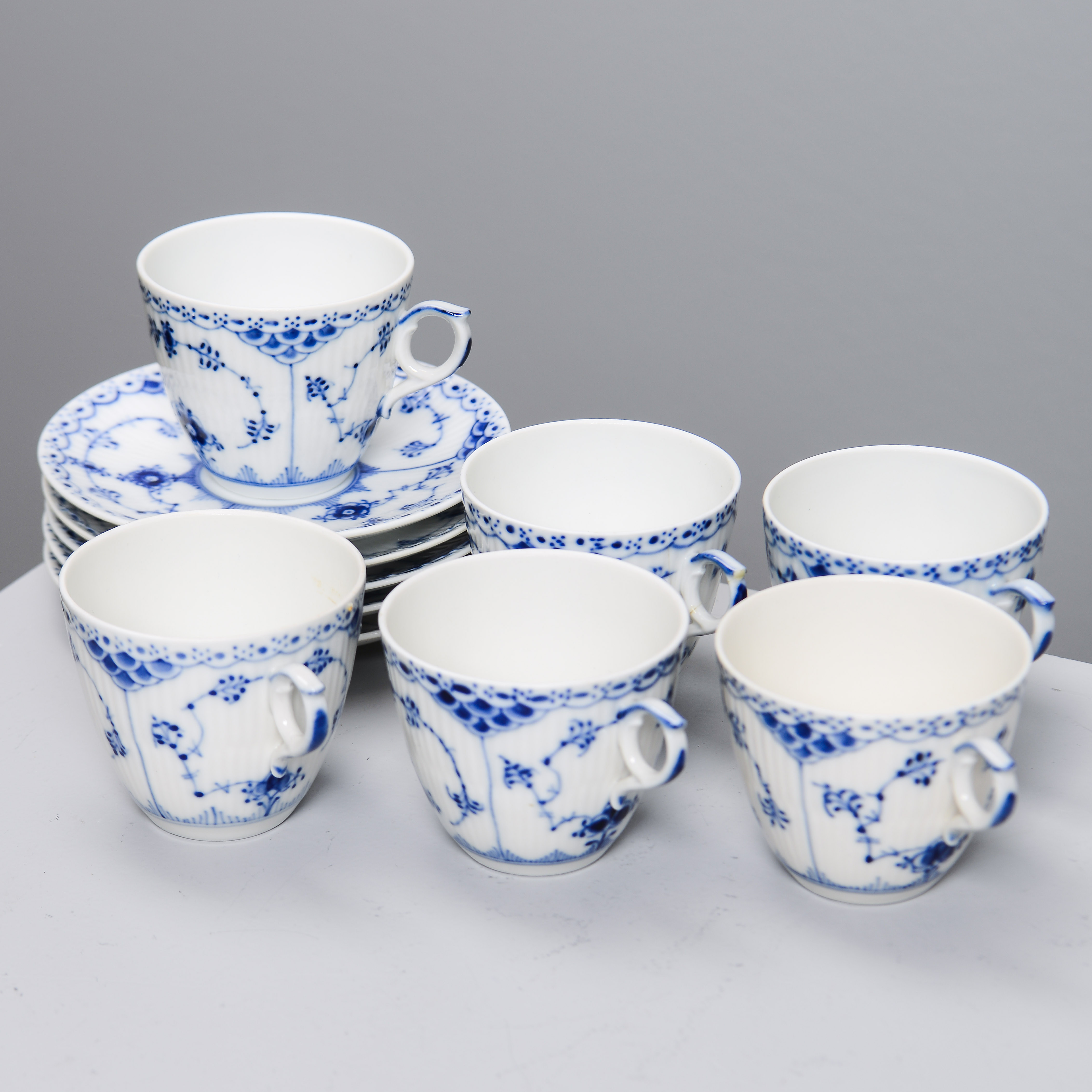 MUSSELMALET, kaffekoppar, 6 st, halvblond, Royal Copenhagen, Danmark.