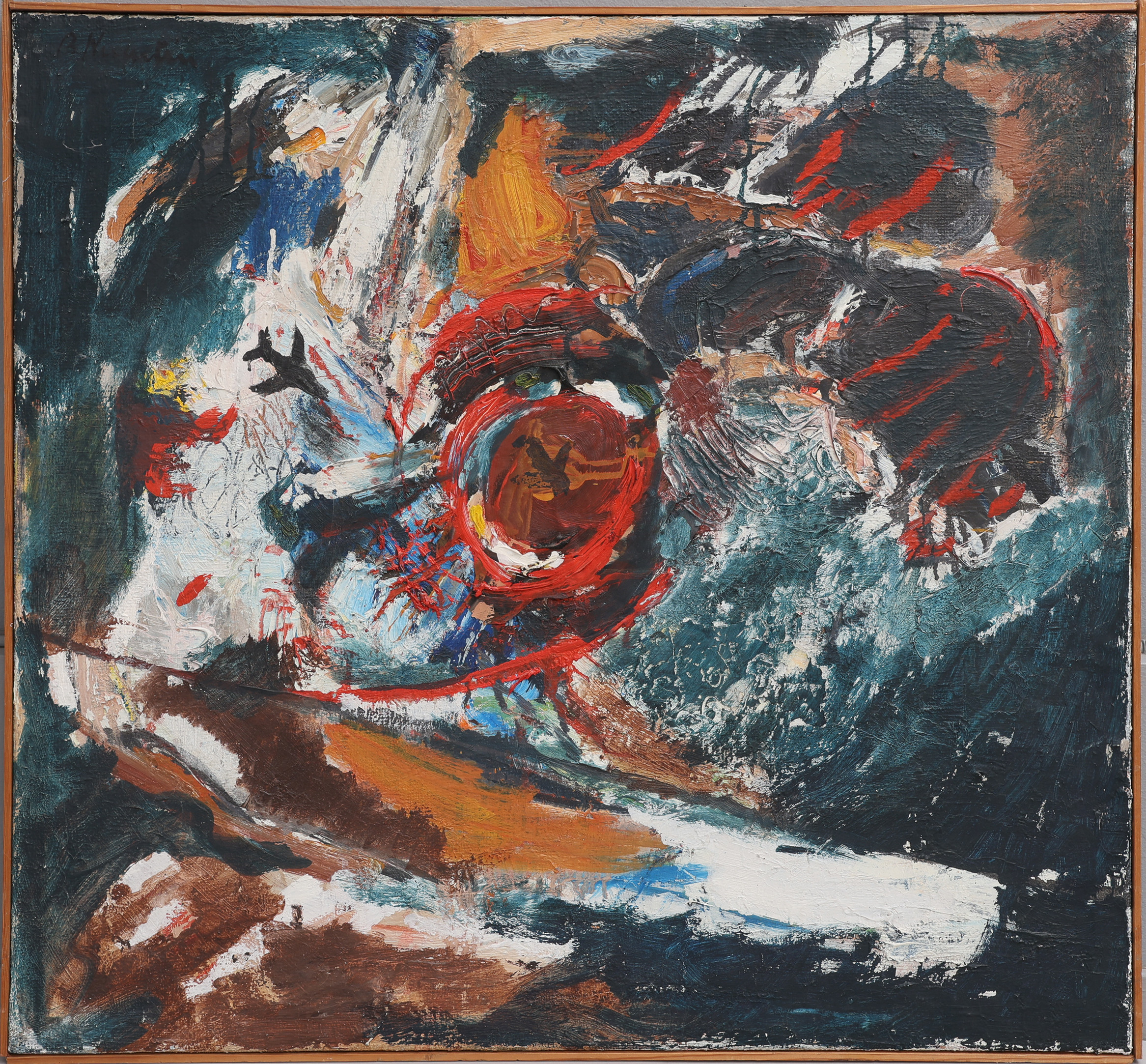 BERNT KUMLIN 1959-. OLJA PÅ DUK, "EFTER A-BOMBEN", MONOGRAMSIGNERAD.